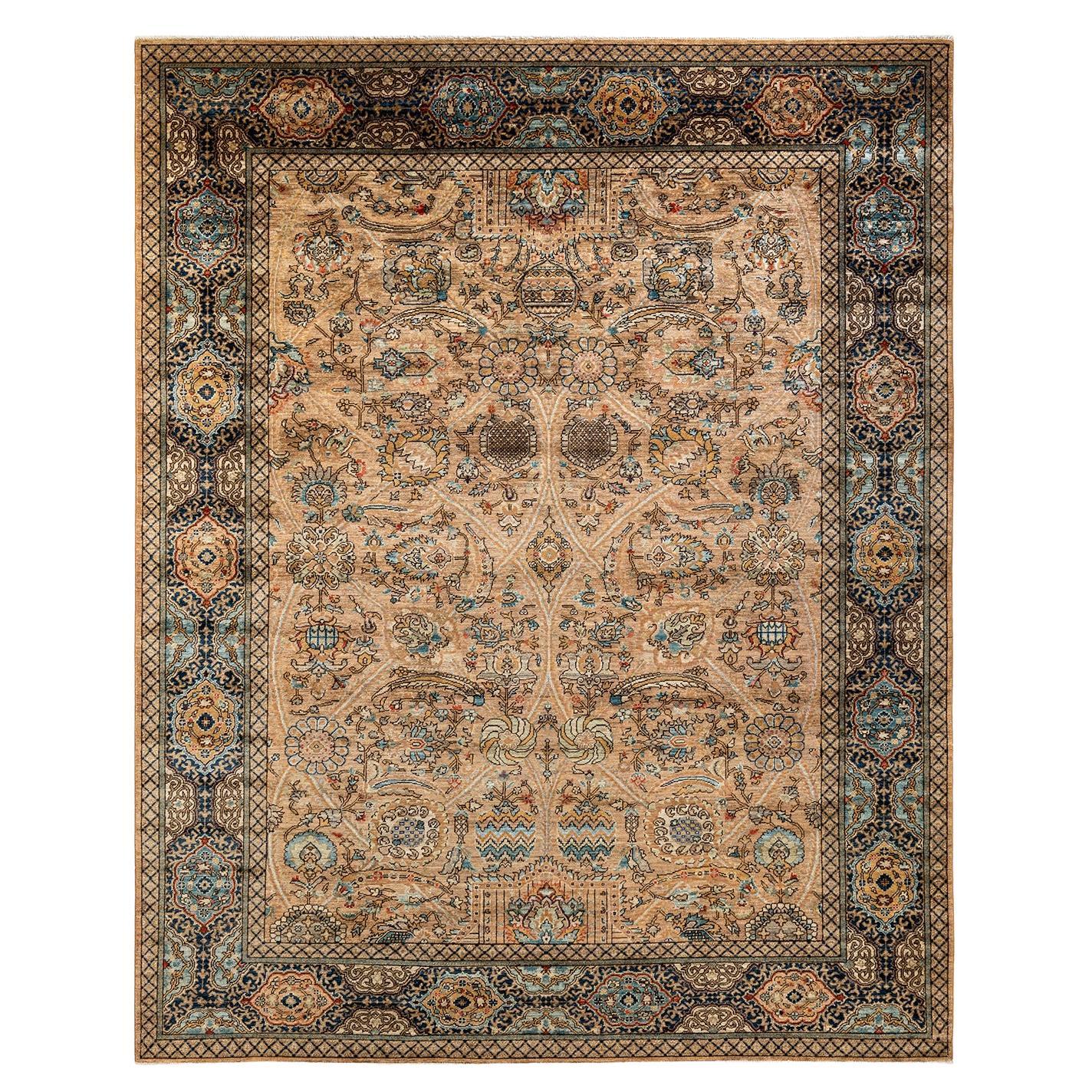 Traditional Tribal Hand Knotted Wool Gold Area Rug For Sale