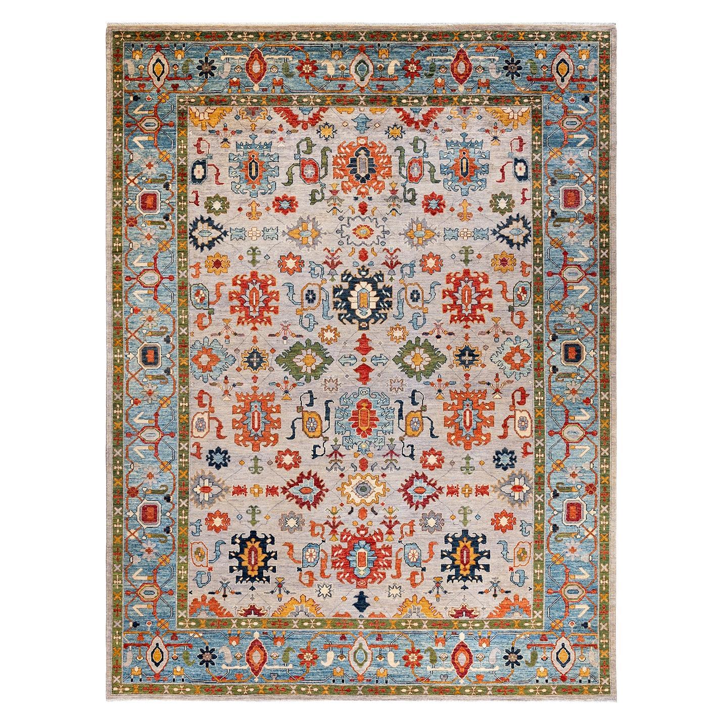 Traditional Tribal Hand Knotted Wool Gray Area Rug