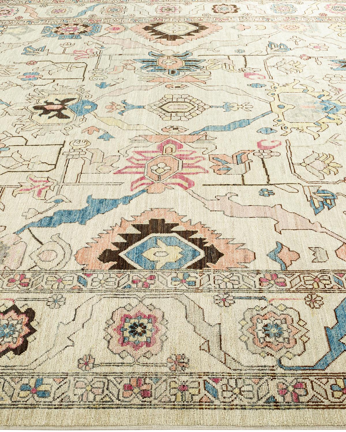 Traditional Tribal Hand Knotted Wool Ivory Area Rug In New Condition For Sale In Norwalk, CT