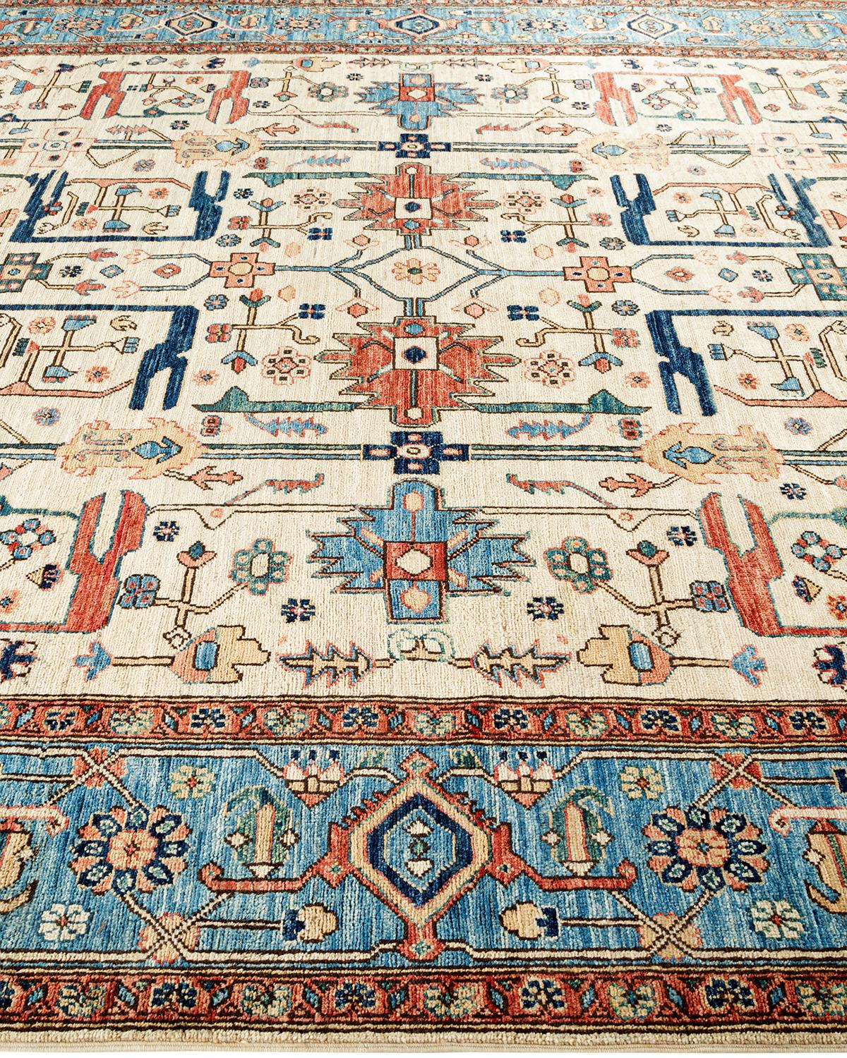 Traditional Tribal Hand Knotted Wool Ivory Area Rug In New Condition For Sale In Norwalk, CT