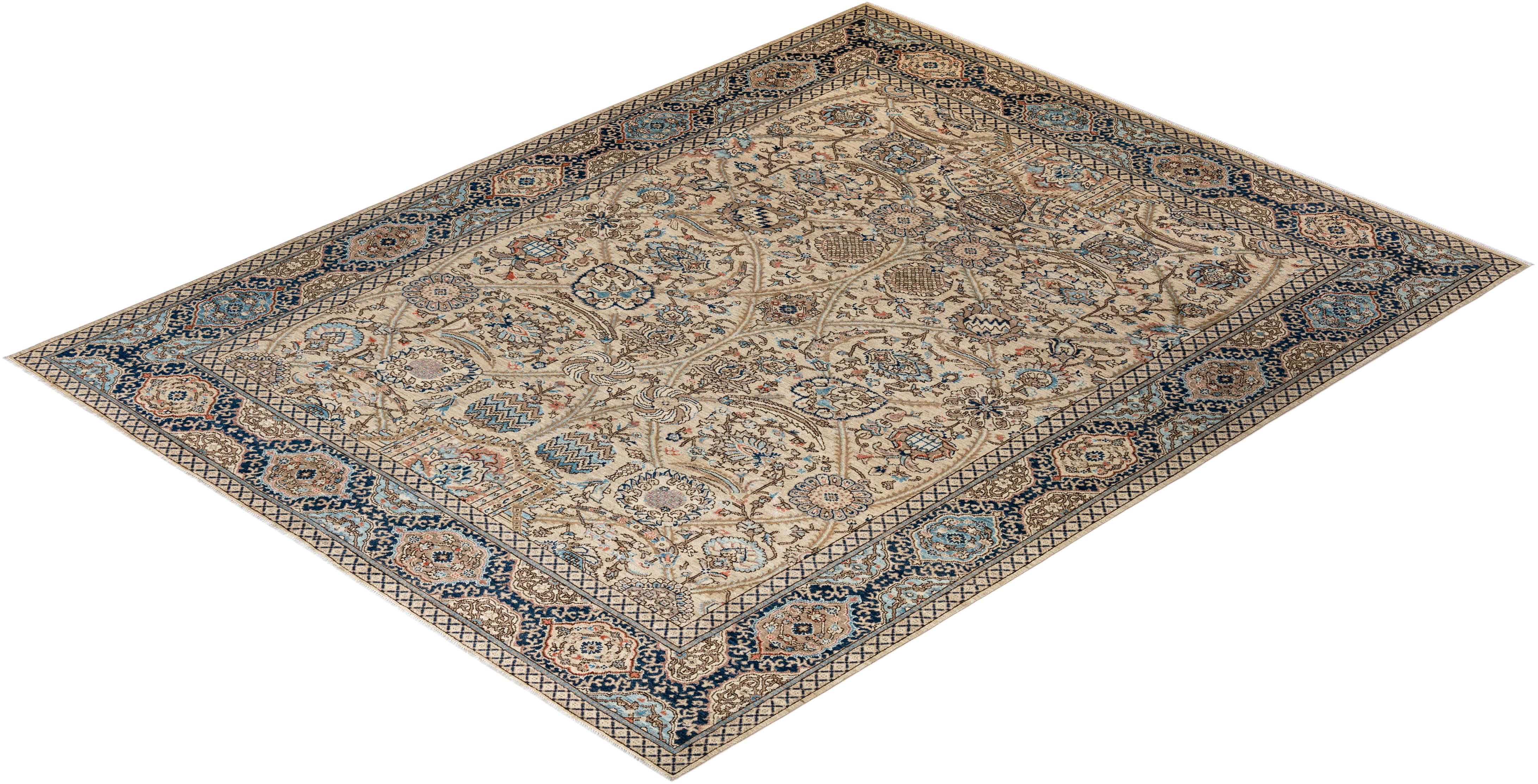 Traditional Tribal Hand Knotted Wool Ivory Area Rug For Sale 3