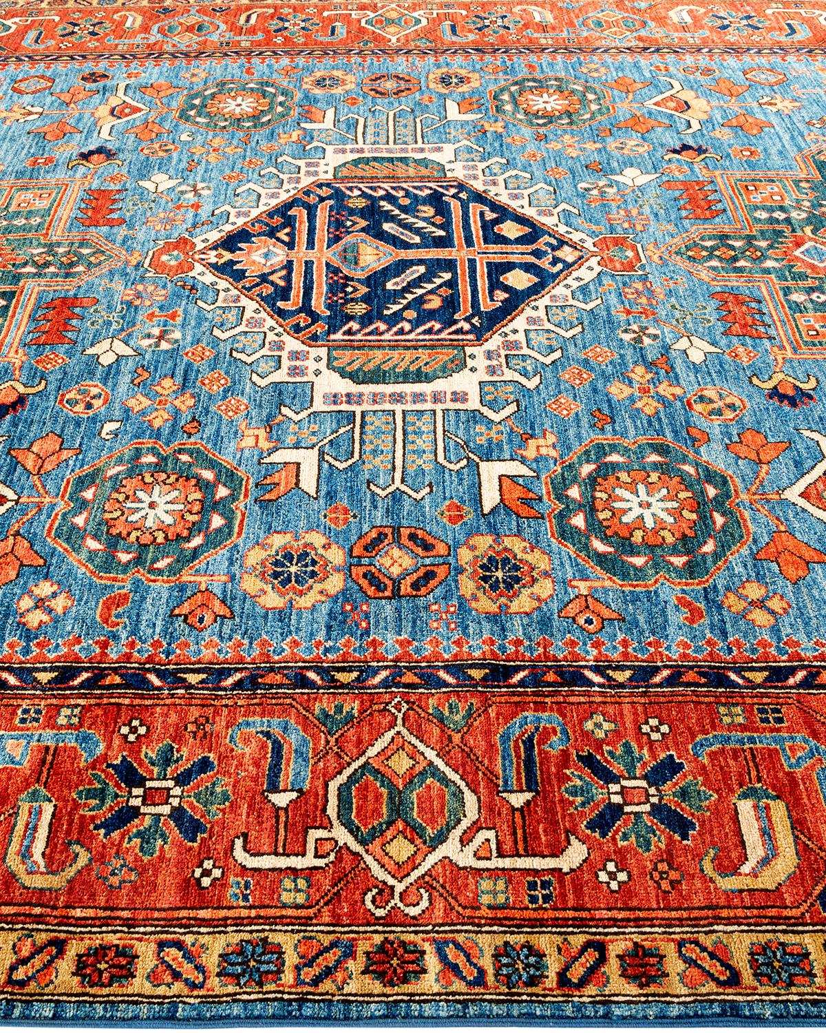 Traditional Tribal Hand Knotted Wool Light Blue Area Rug In New Condition For Sale In Norwalk, CT