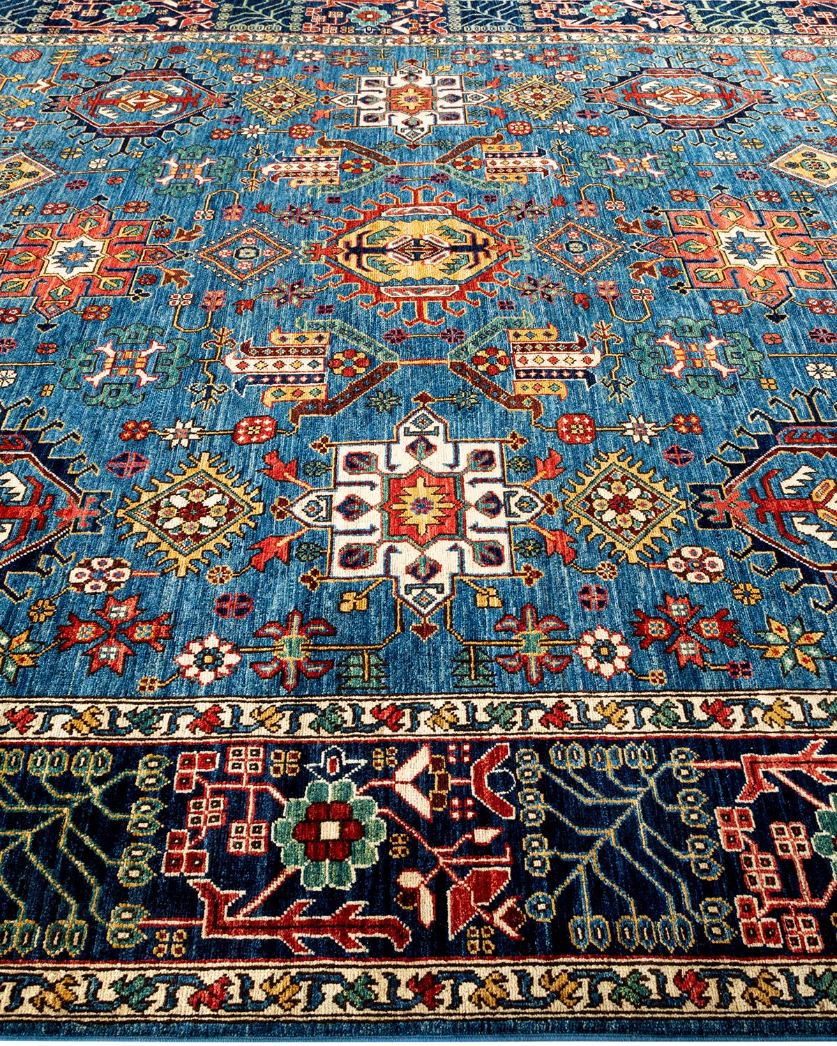Traditional Tribal Hand Knotted Wool Light Blue Area Rug In New Condition For Sale In Norwalk, CT