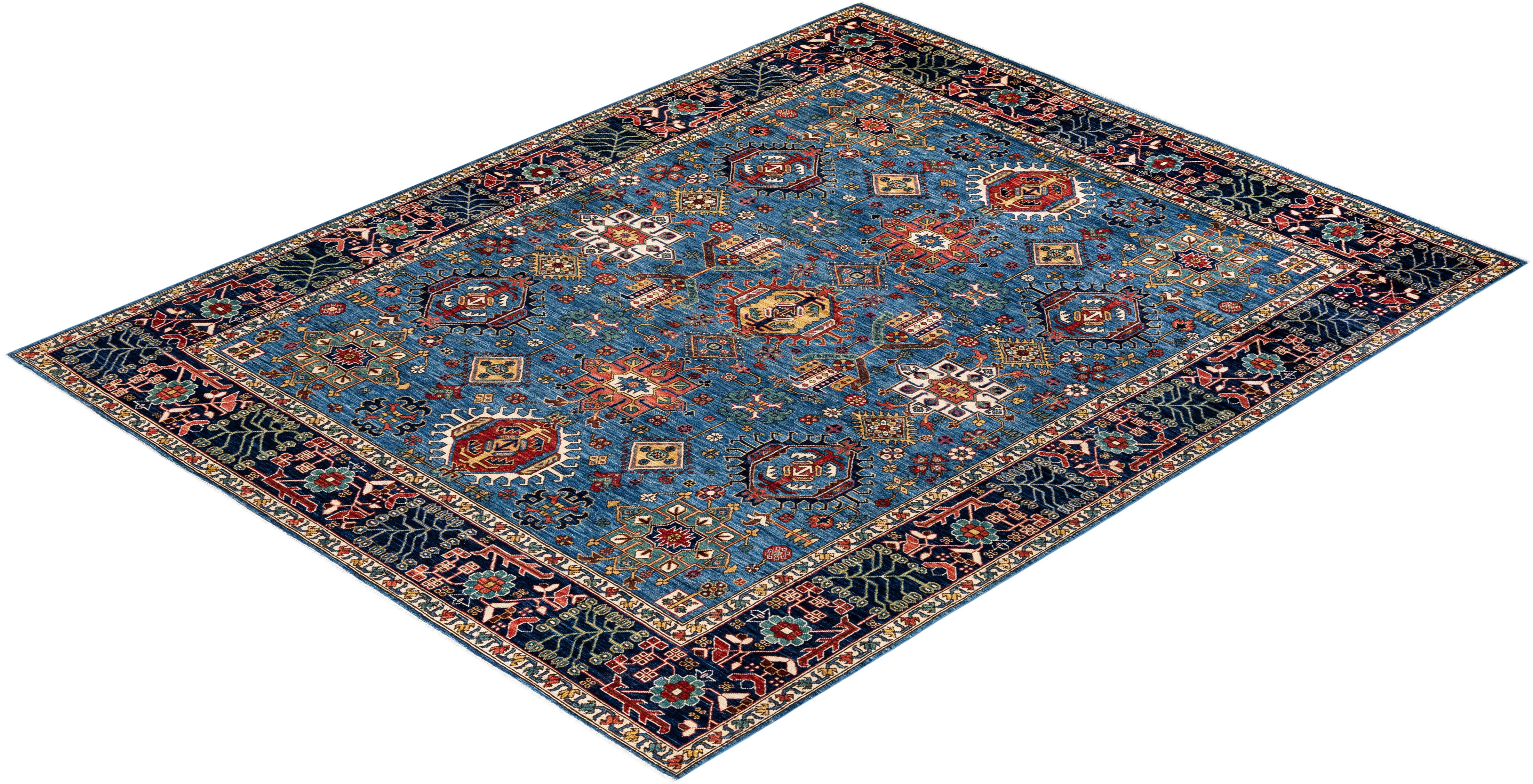 Traditional Tribal Hand Knotted Wool Light Blue Area Rug For Sale 3