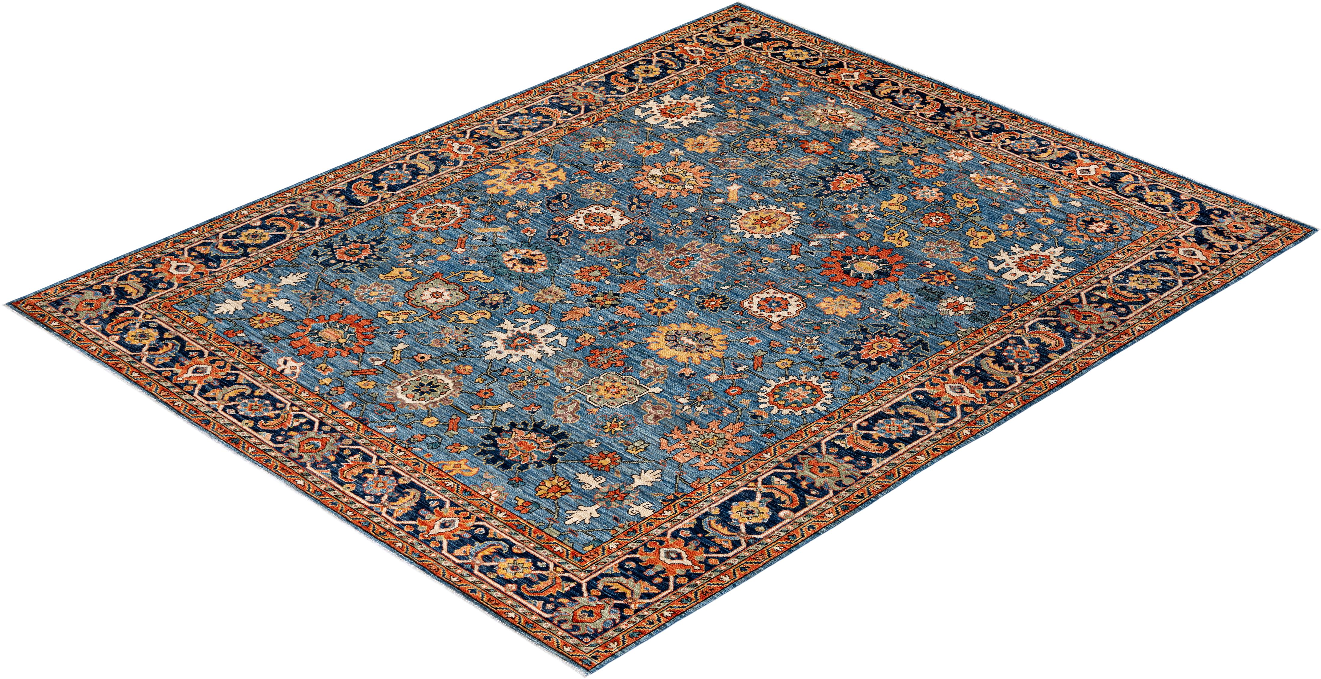 Traditional Tribal Hand Knotted Wool Light Blue Area Rug For Sale 3