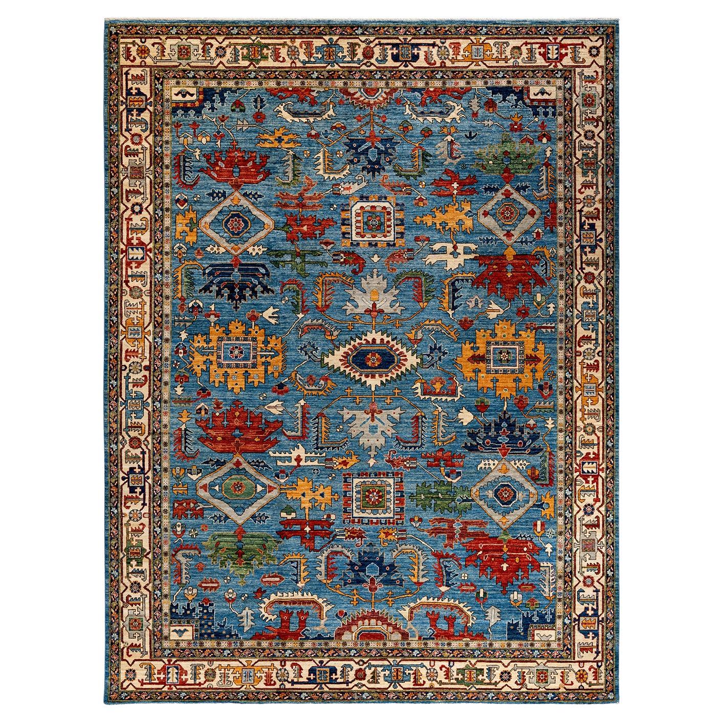 Traditional Tribal Hand Knotted Wool Light Blue Area Rug For Sale at ...