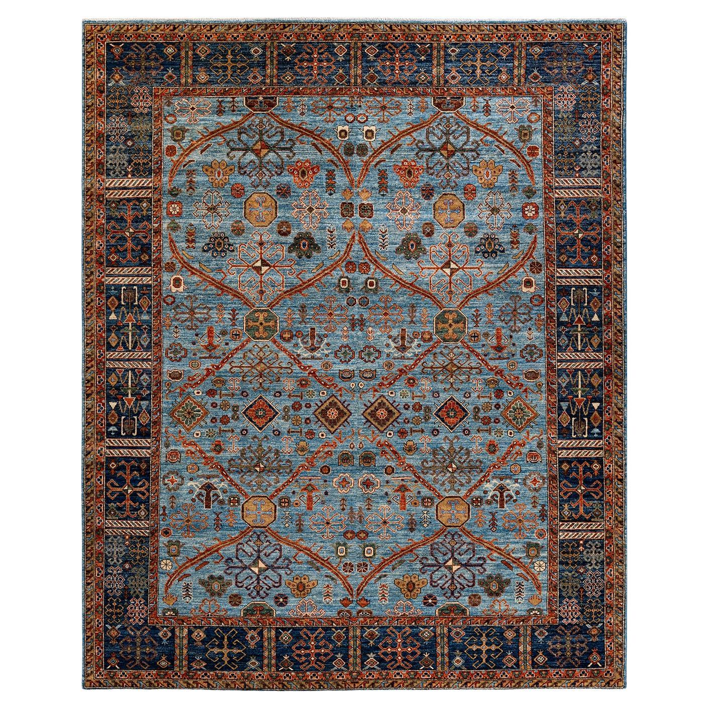 Traditional Tribal Hand Knotted Wool Light Blue Area Rug
