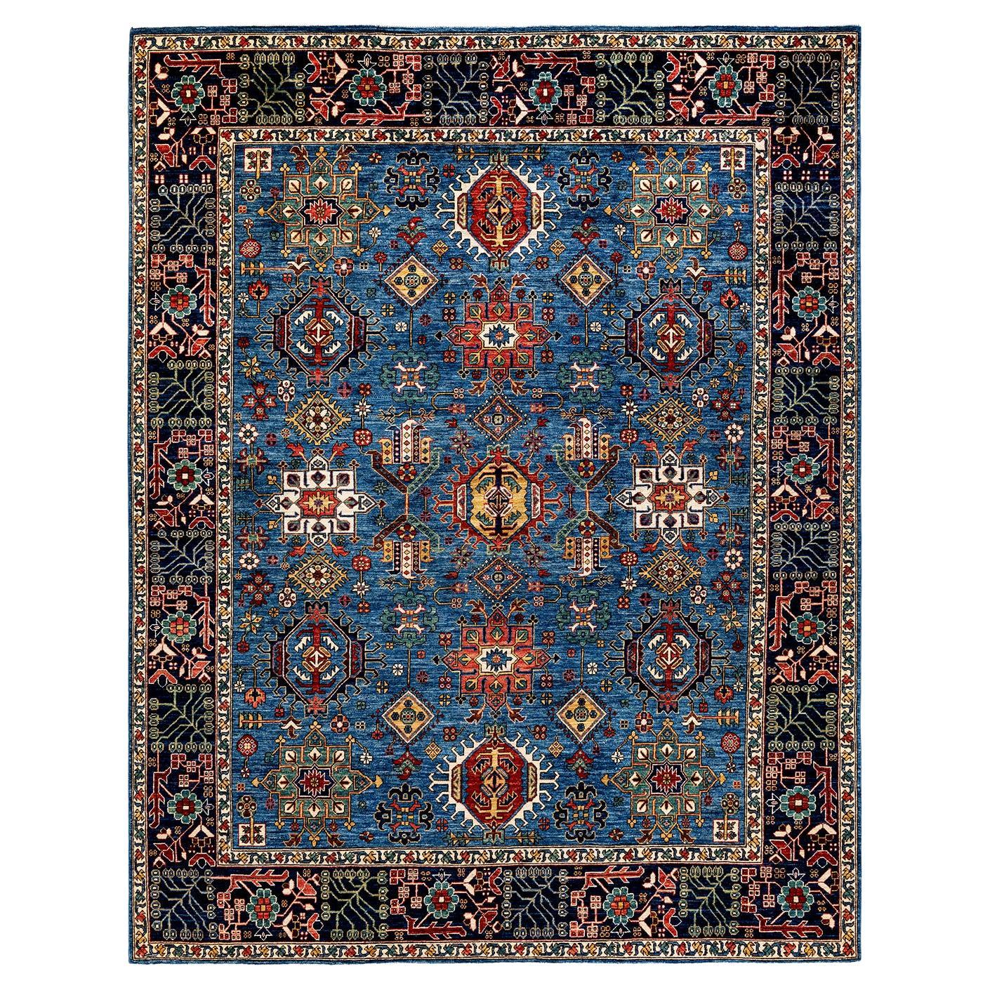 Traditional Tribal Hand Knotted Wool Light Blue Area Rug For Sale