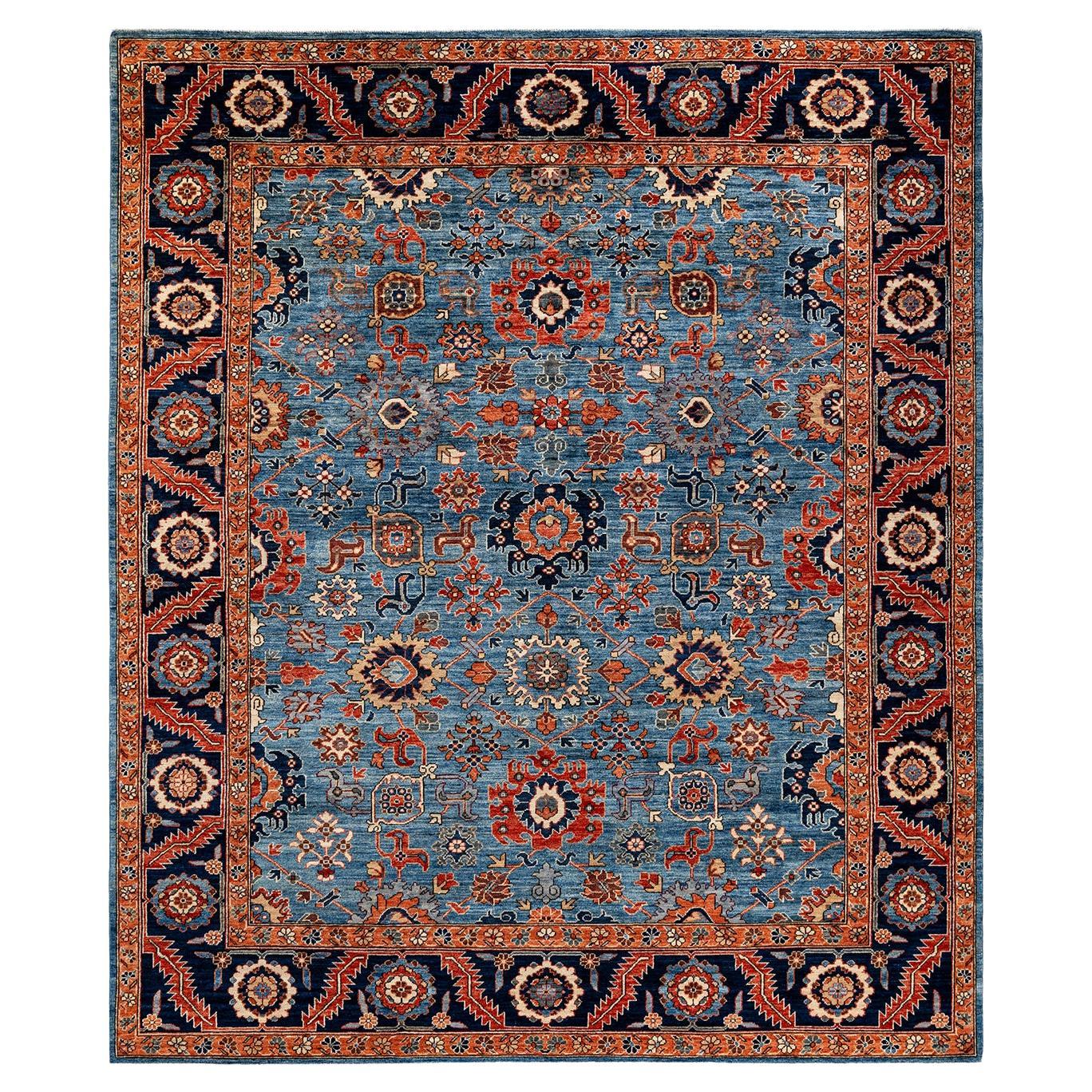Traditional Tribal Hand Knotted Wool Light Blue Area Rug For Sale