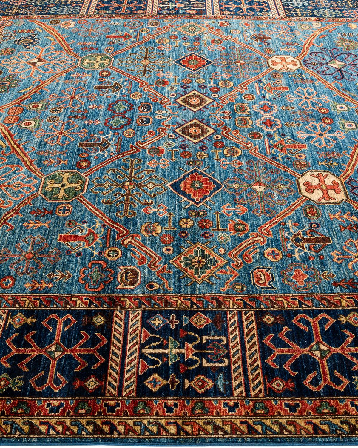 Traditional Tribal Hand Knotted Wool Light Blue Square Area Rug In New Condition For Sale In Norwalk, CT