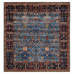 Traditional Tribal Hand Knotted Wool Light Blue Square Area Rug