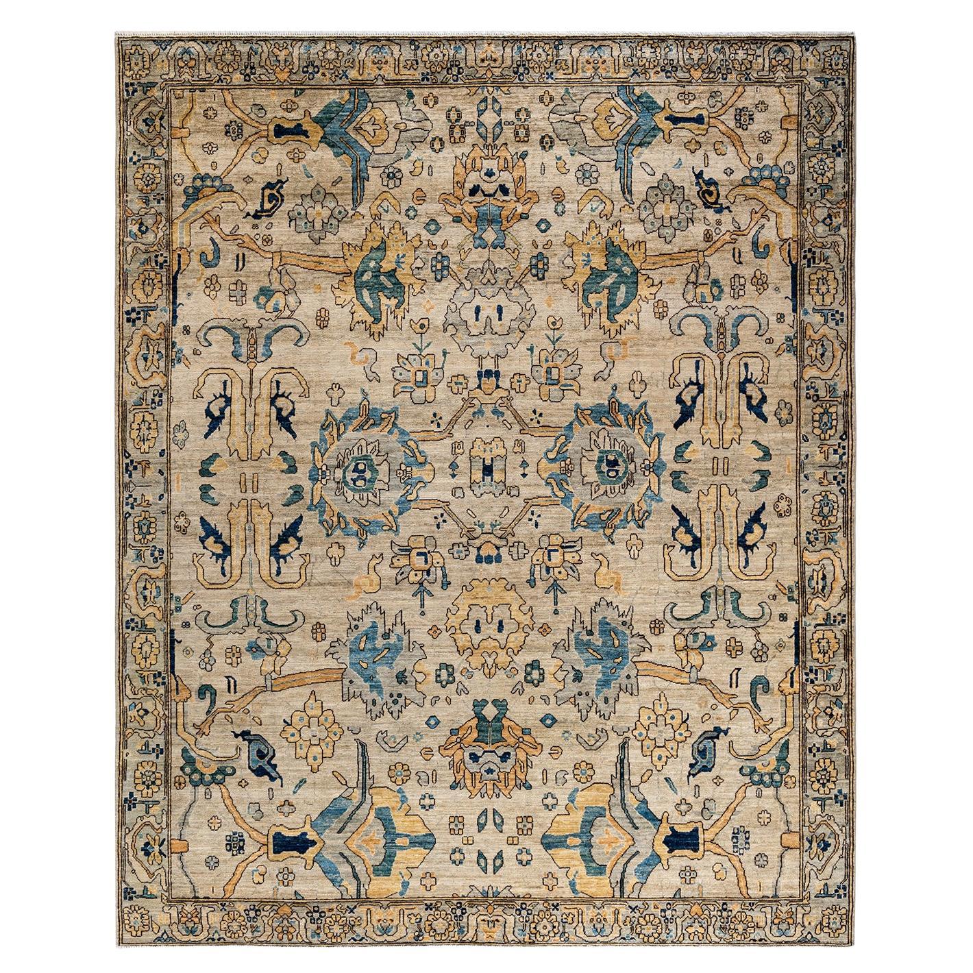 Traditional Tribal Hand Knotted Wool Light Gray Area Rug For Sale at