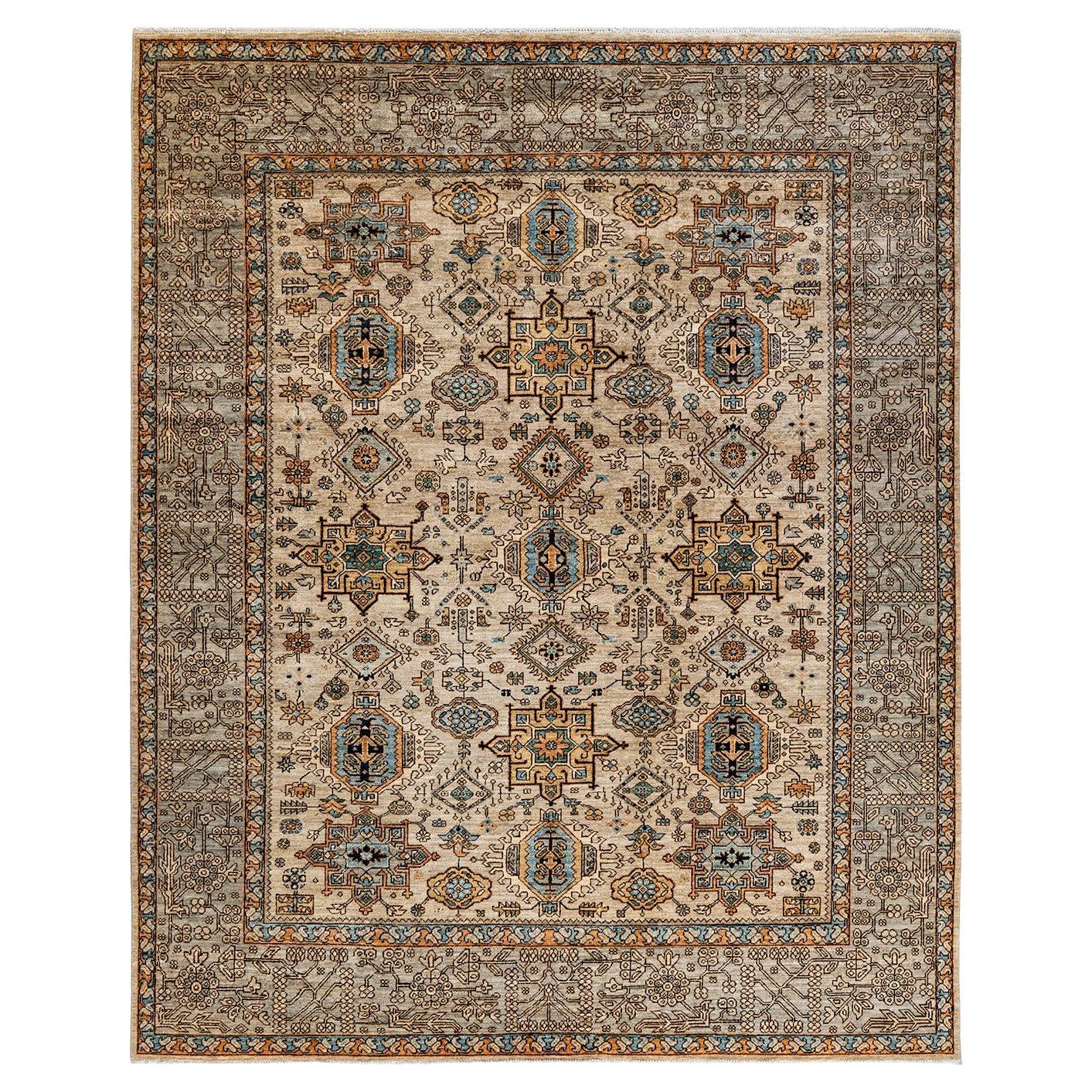 Traditional Tribal Hand Knotted Wool Light Gray Area Rug For Sale