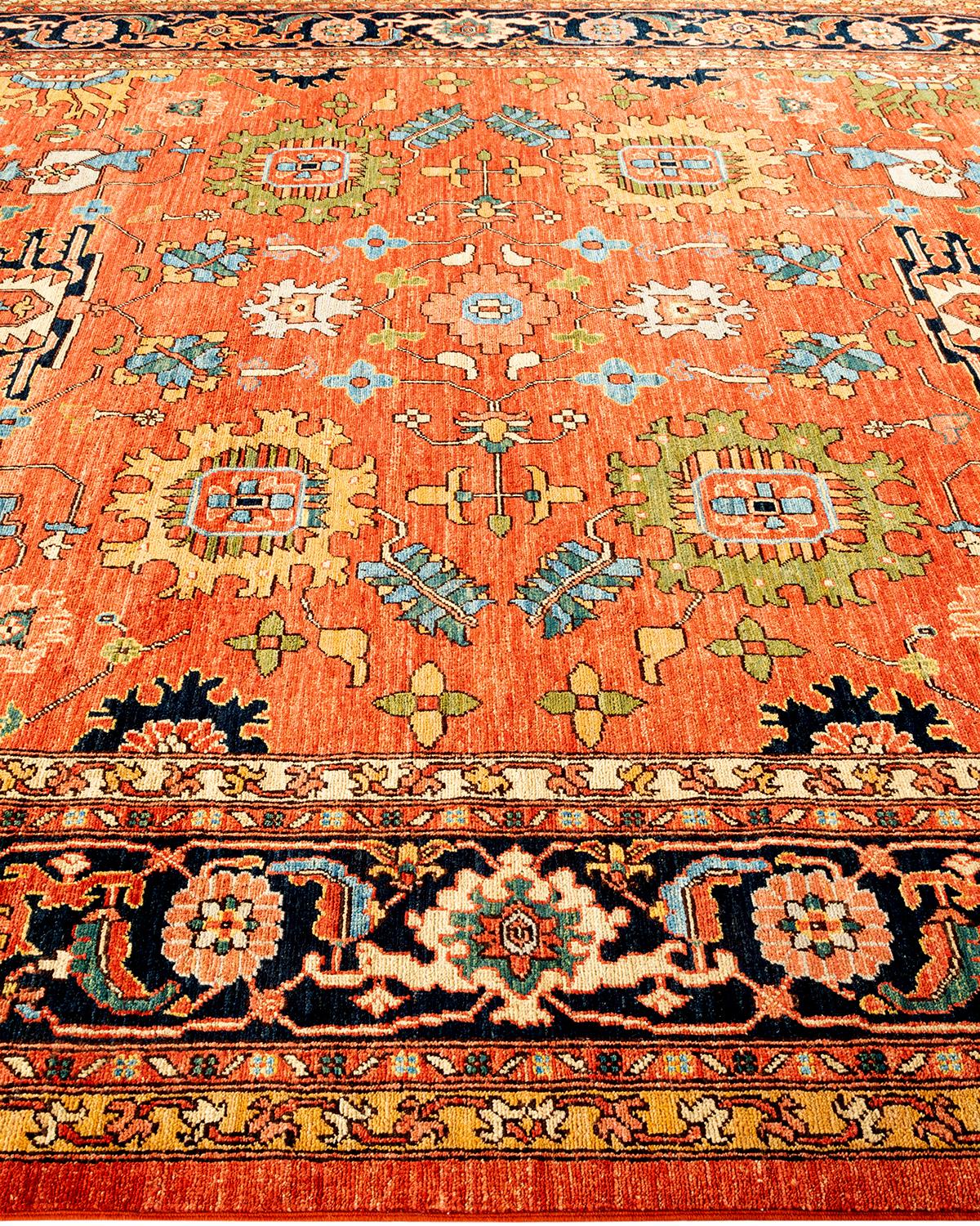 Traditional Tribal Hand Knotted Wool Orange Area Rug In New Condition For Sale In Norwalk, CT