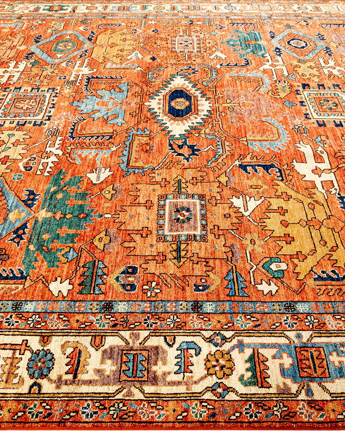 Traditional Tribal Hand Knotted Wool Orange Area Rug In New Condition For Sale In Norwalk, CT