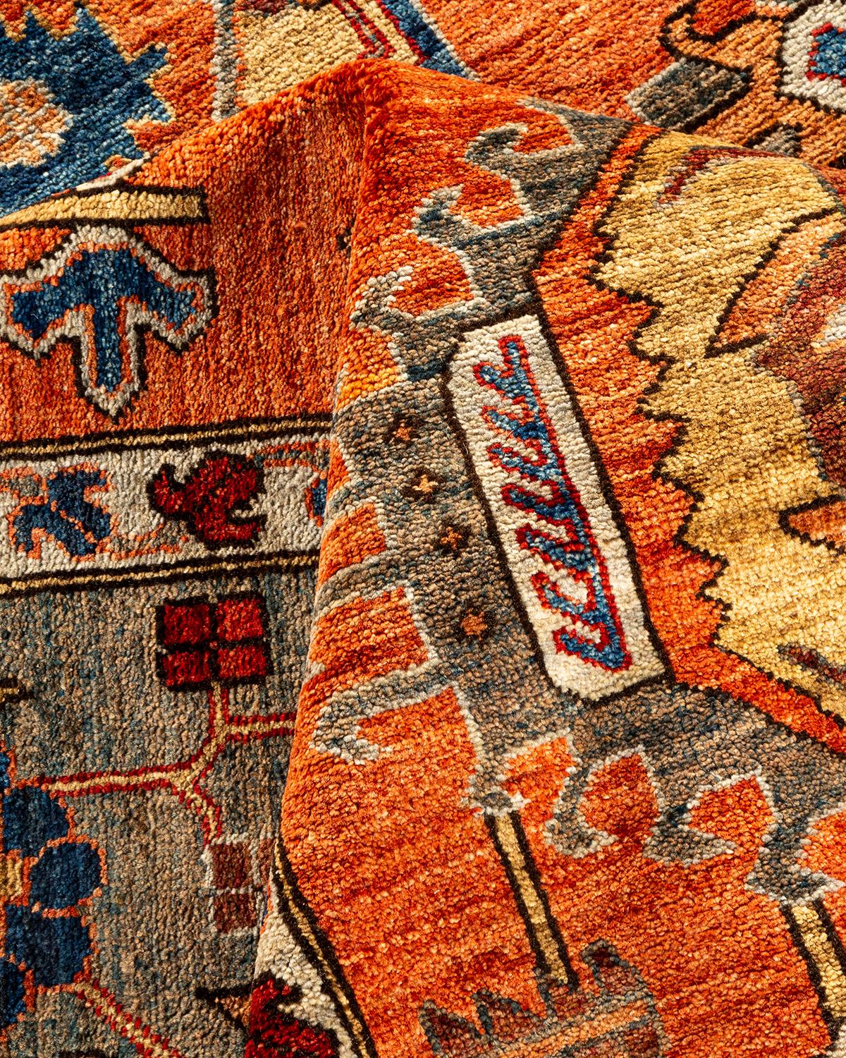 Traditional Tribal Hand Knotted Wool Orange Area Rug For Sale 2