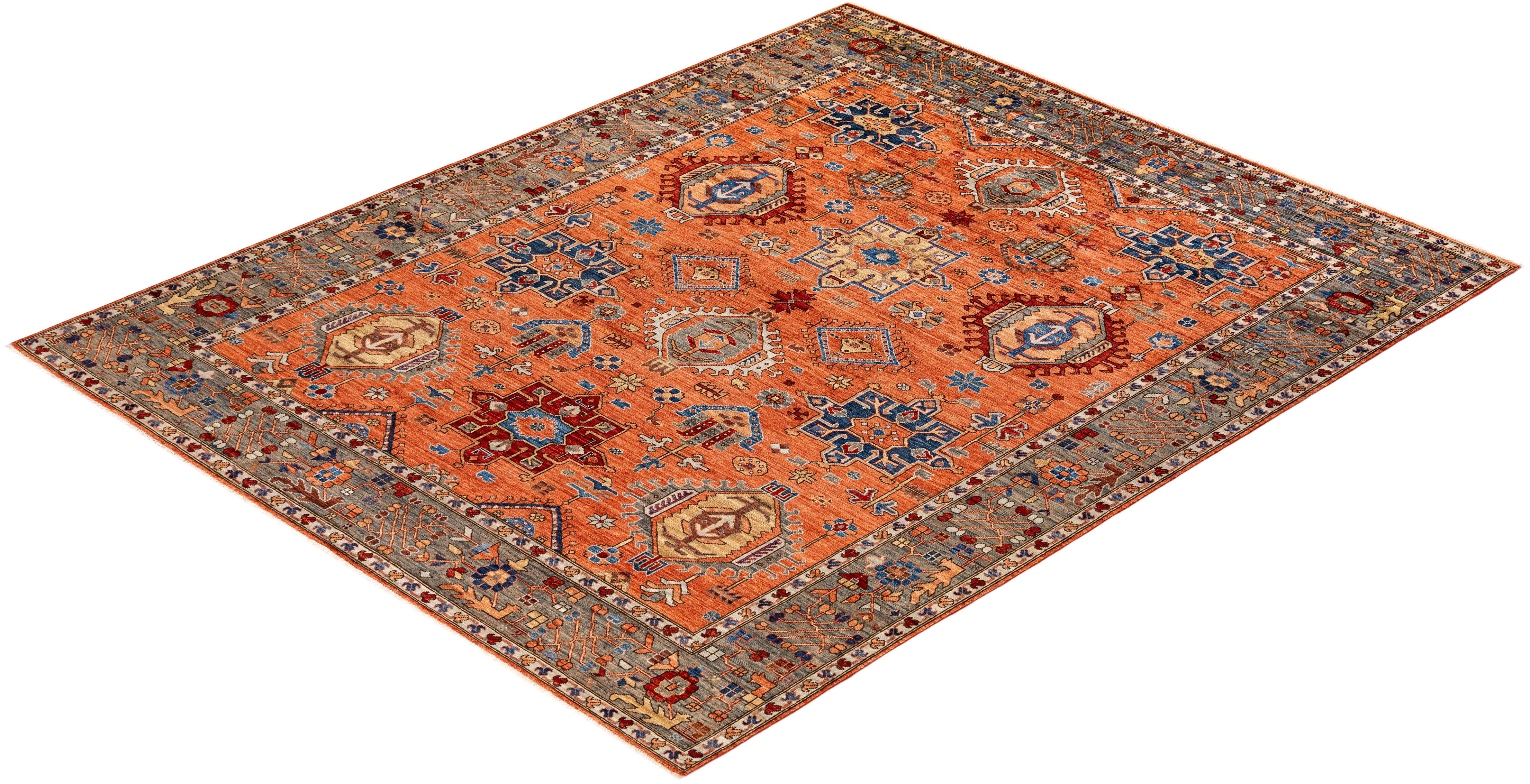 Traditional Tribal Hand Knotted Wool Orange Area Rug For Sale 3