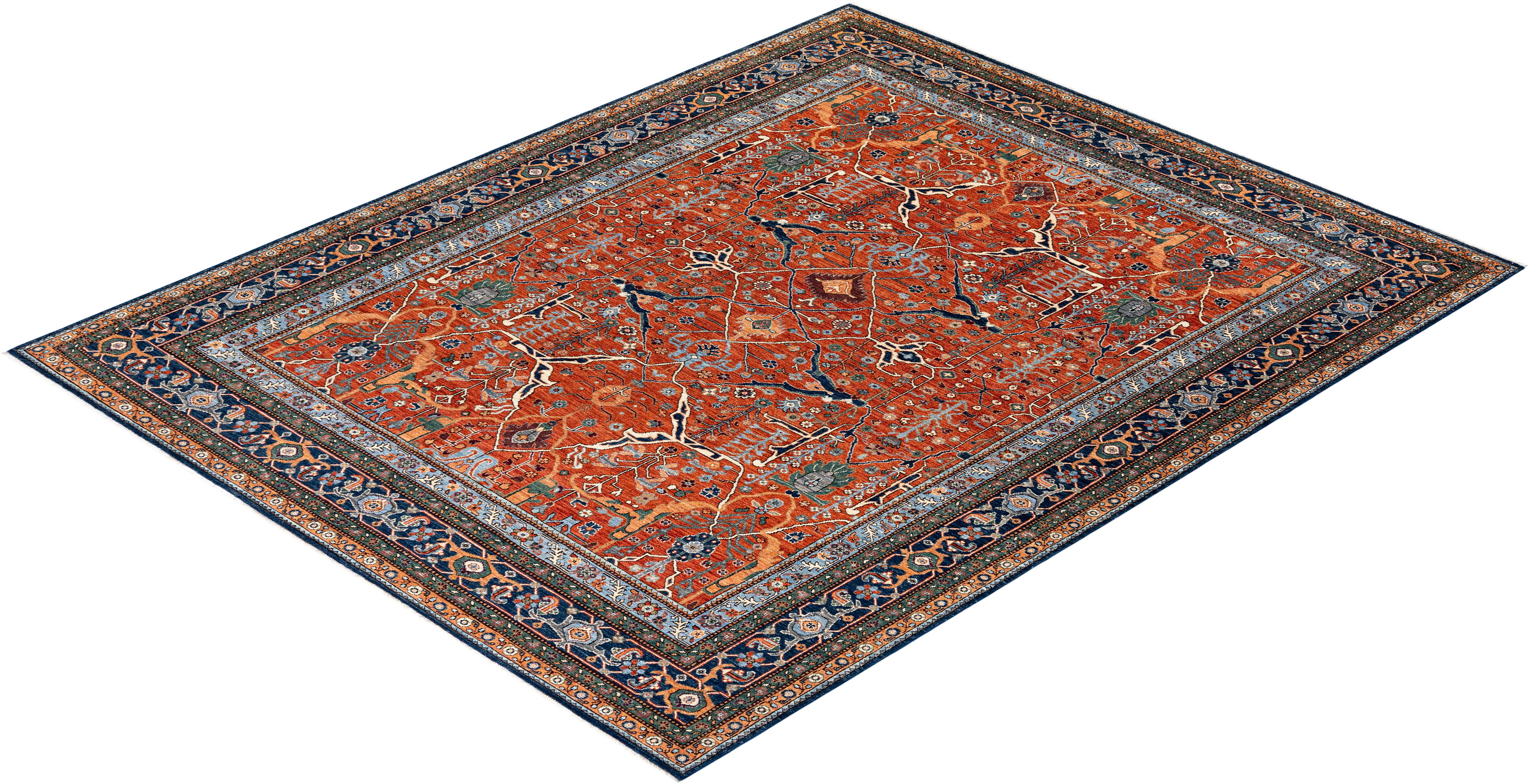 Traditional Tribal Hand Knotted Wool Orange Area Rug For Sale 3