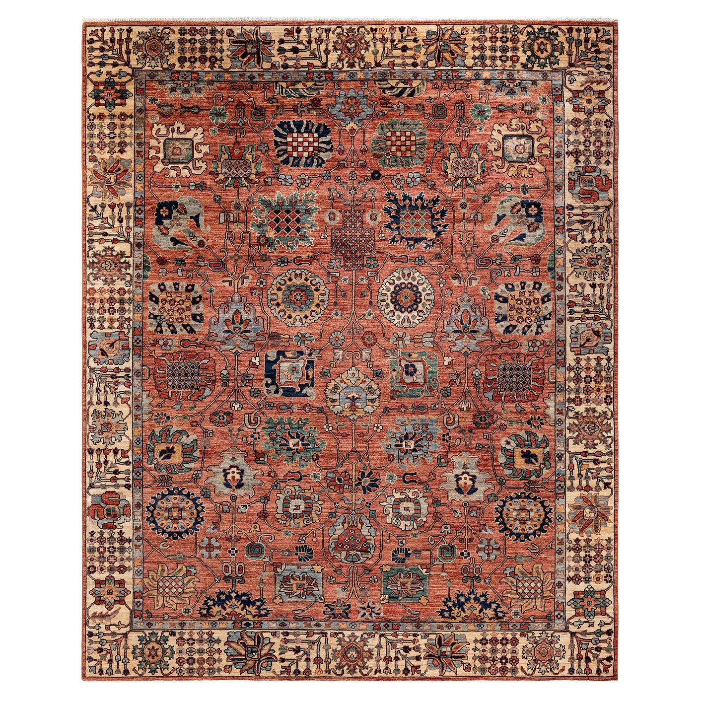 Traditional Tribal Hand Knotted Wool Orange Area Rug