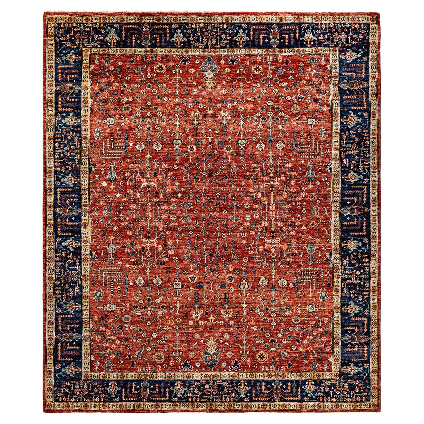 Traditional Tribal Hand Knotted Wool Red Area Rug For Sale
