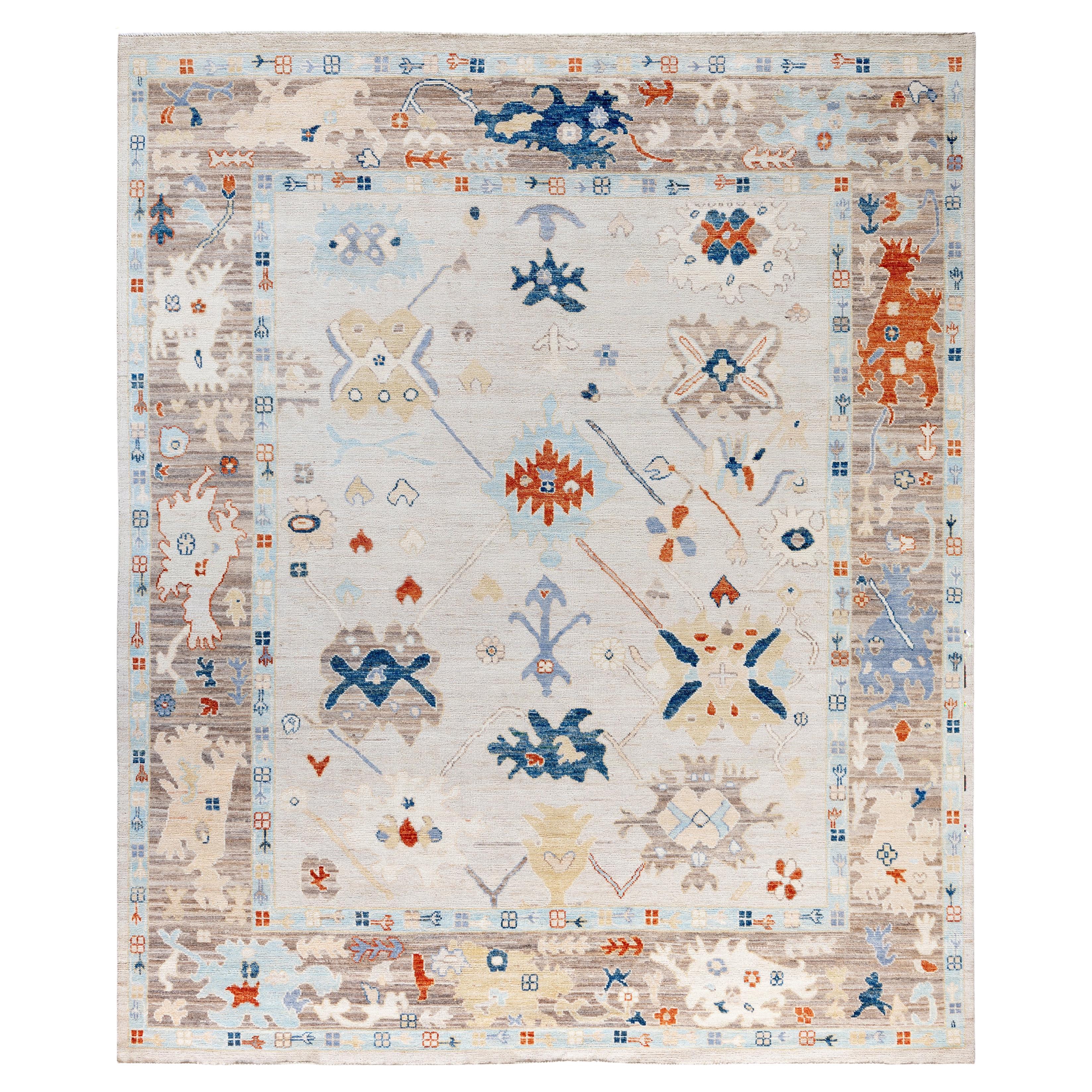 Traditional Tribal Oushak Wool Hand Knotted Beige Area Rug 8' 0" x 9' 9"