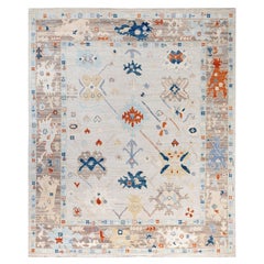 Alfombra Tribal Tradicional Oushak de Lana Anudada a Mano en Beige 8' 0" x 9' 9