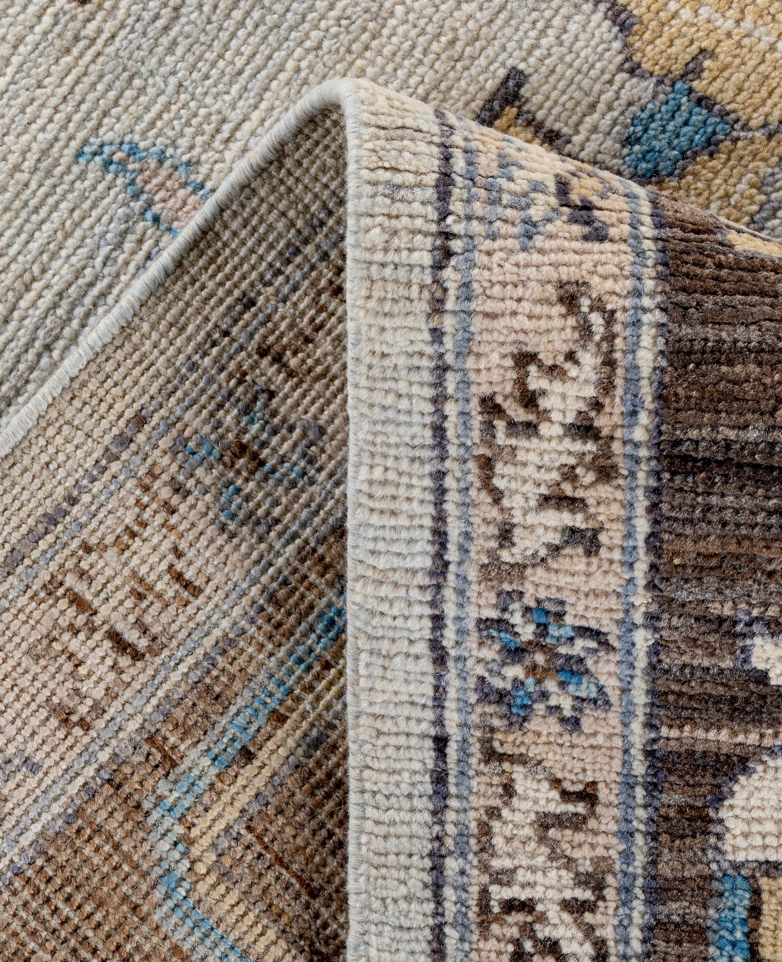 Contemporary Traditional Tribal Oushak Wool Hand Knotted Beige Area Rug 8' 2