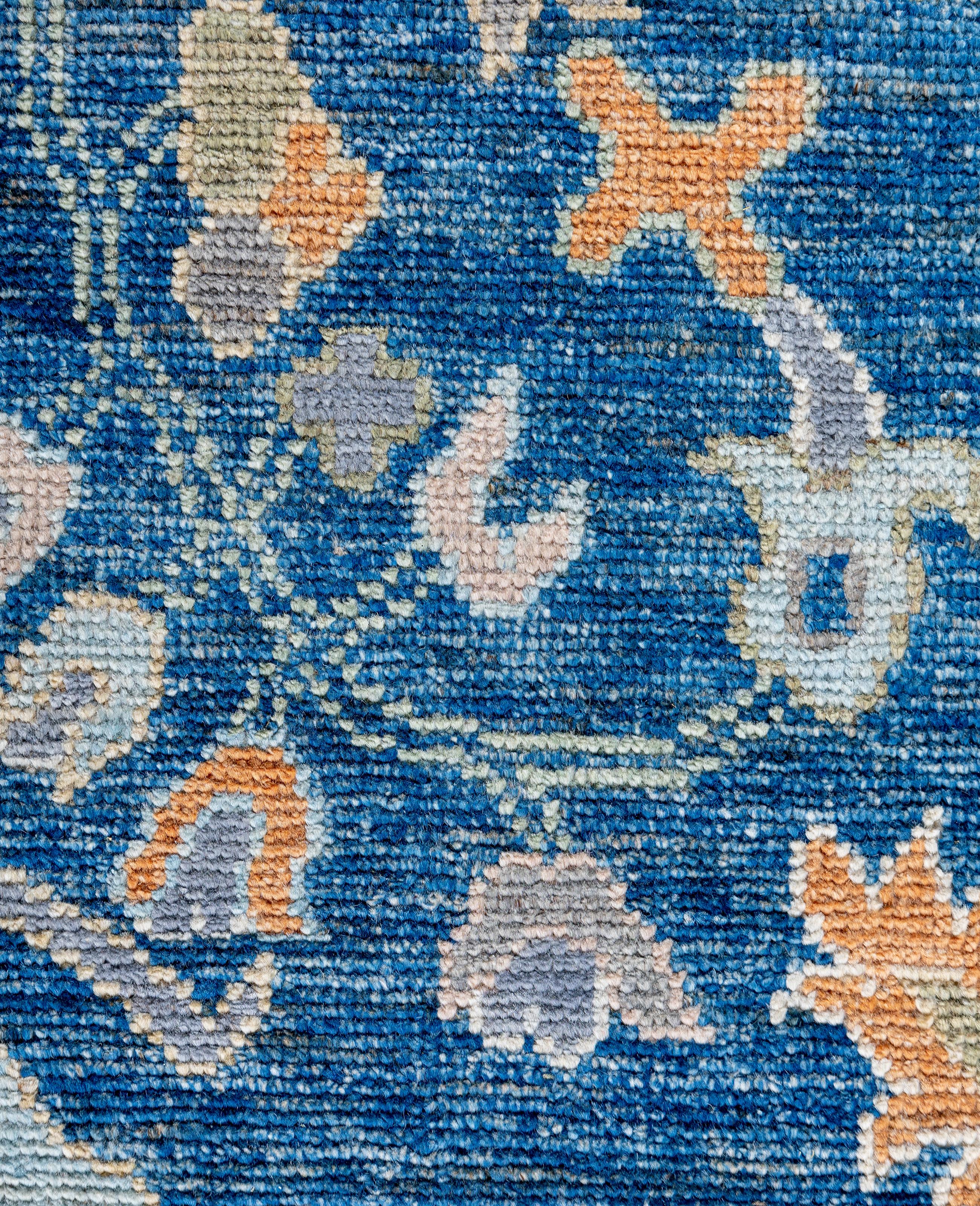 Pakistani Traditional Tribal Oushak Wool Hand Knotted Blue Area Rug 10' 2