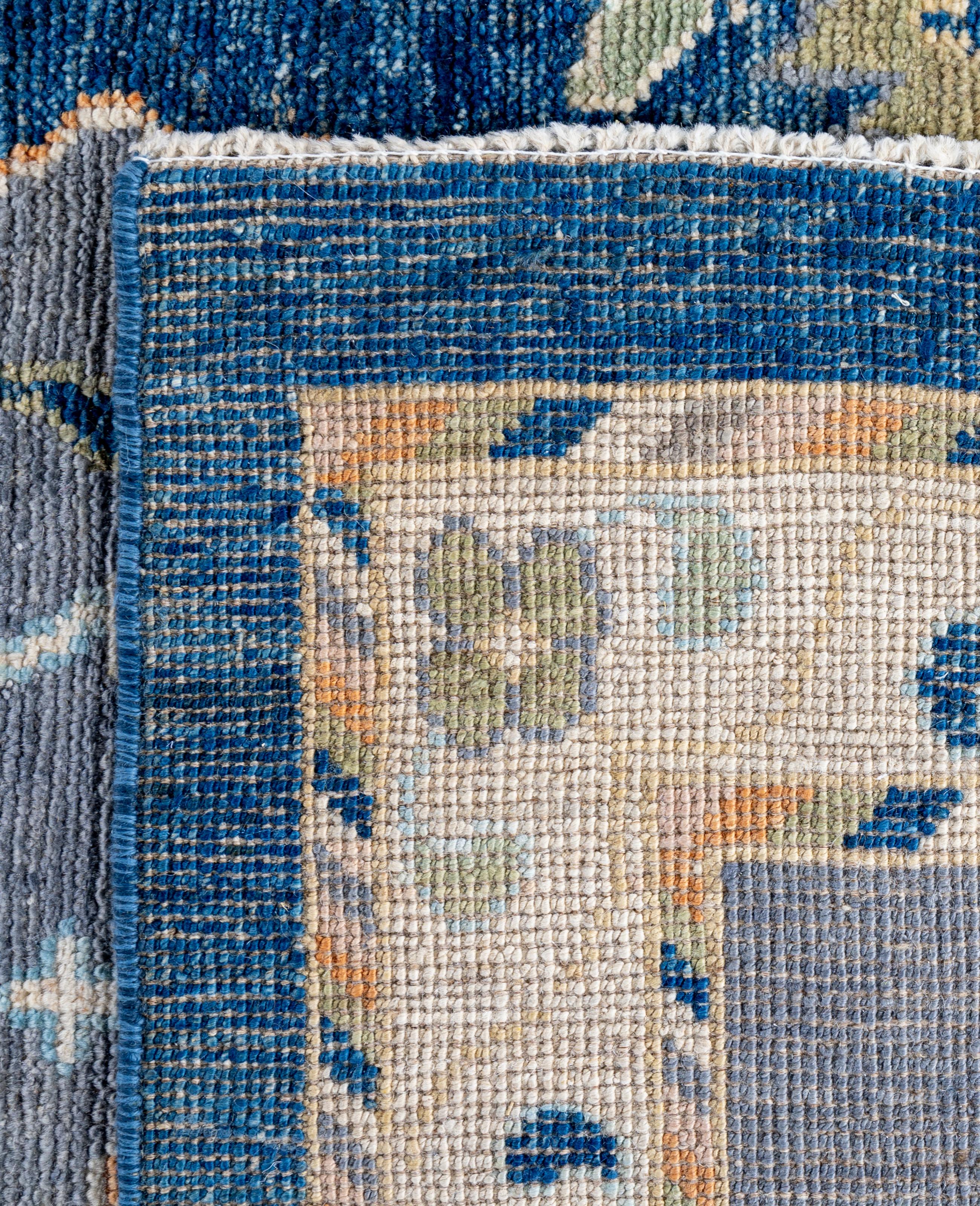 Traditional Tribal Oushak Wool Hand Knotted Blue Area Rug 10' 2