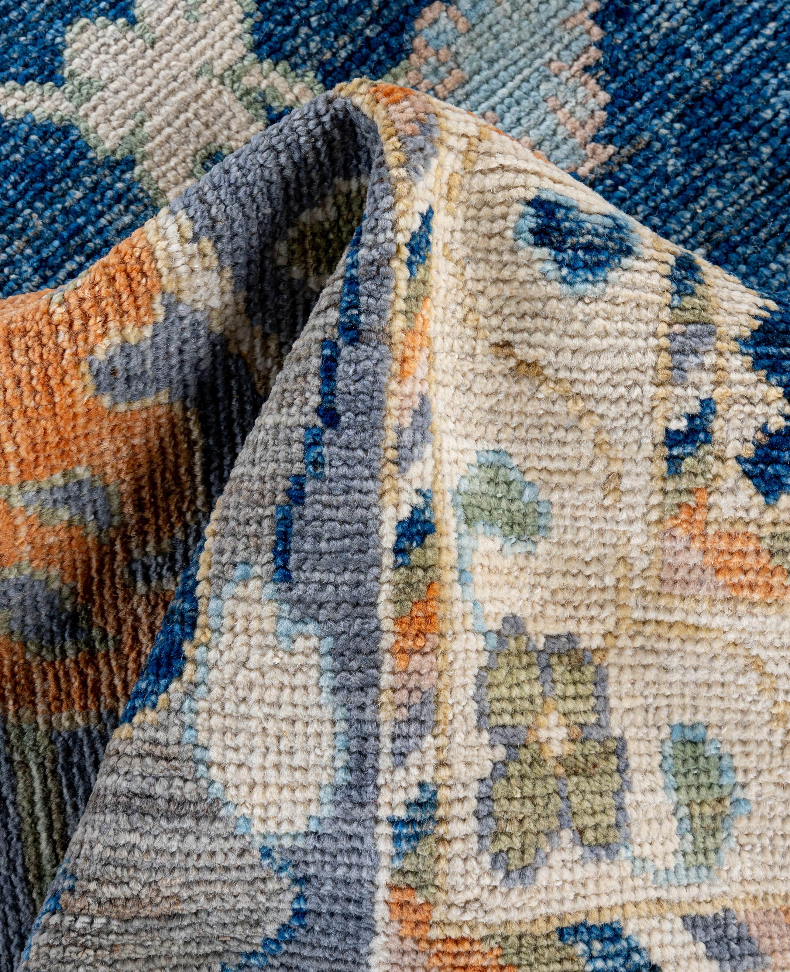 Traditional Tribal Oushak Wool Hand Knotted Blue Area Rug 10' 2