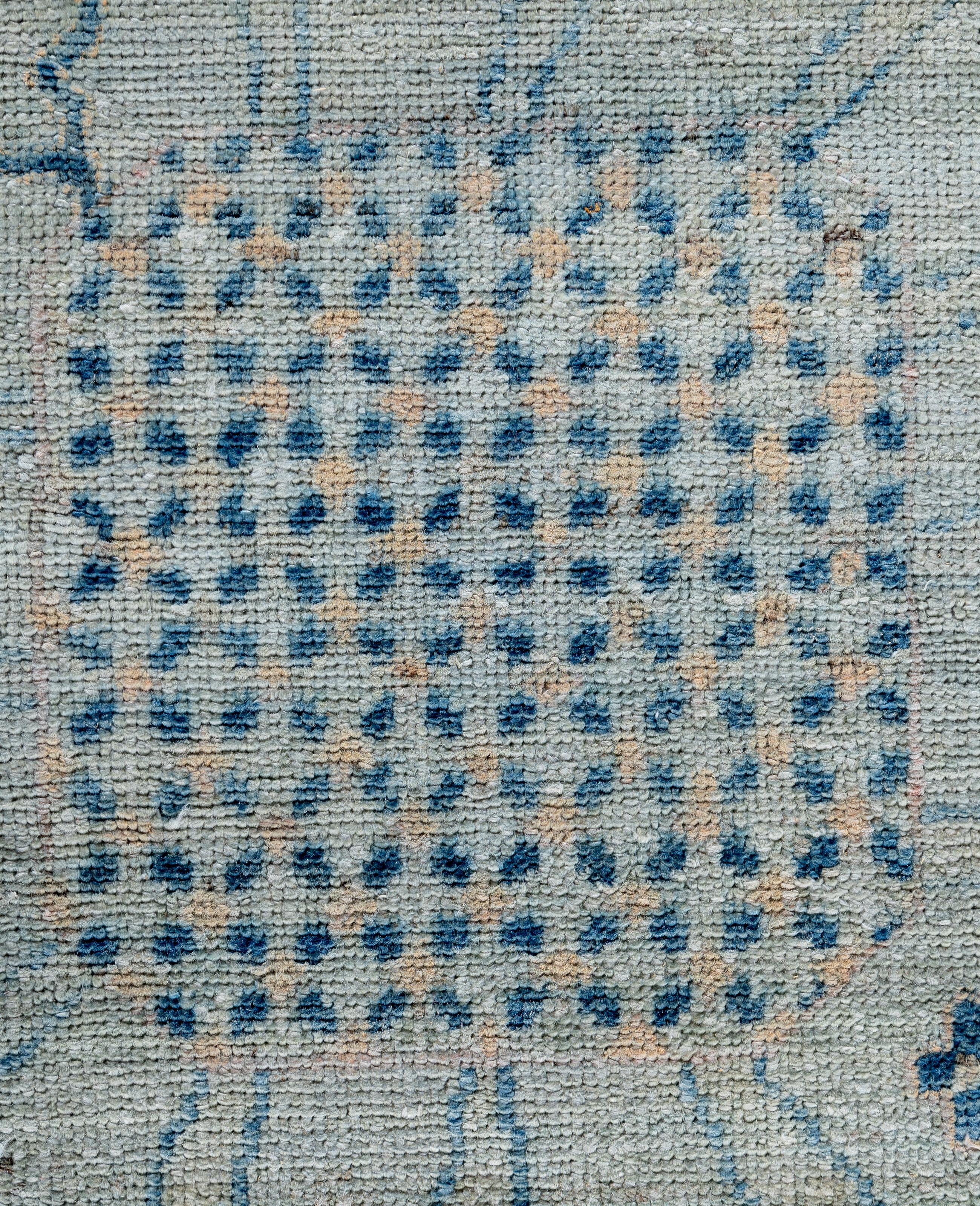 Pakistani Traditional Tribal Oushak Wool Hand Knotted Blue Area Rug 7' 11