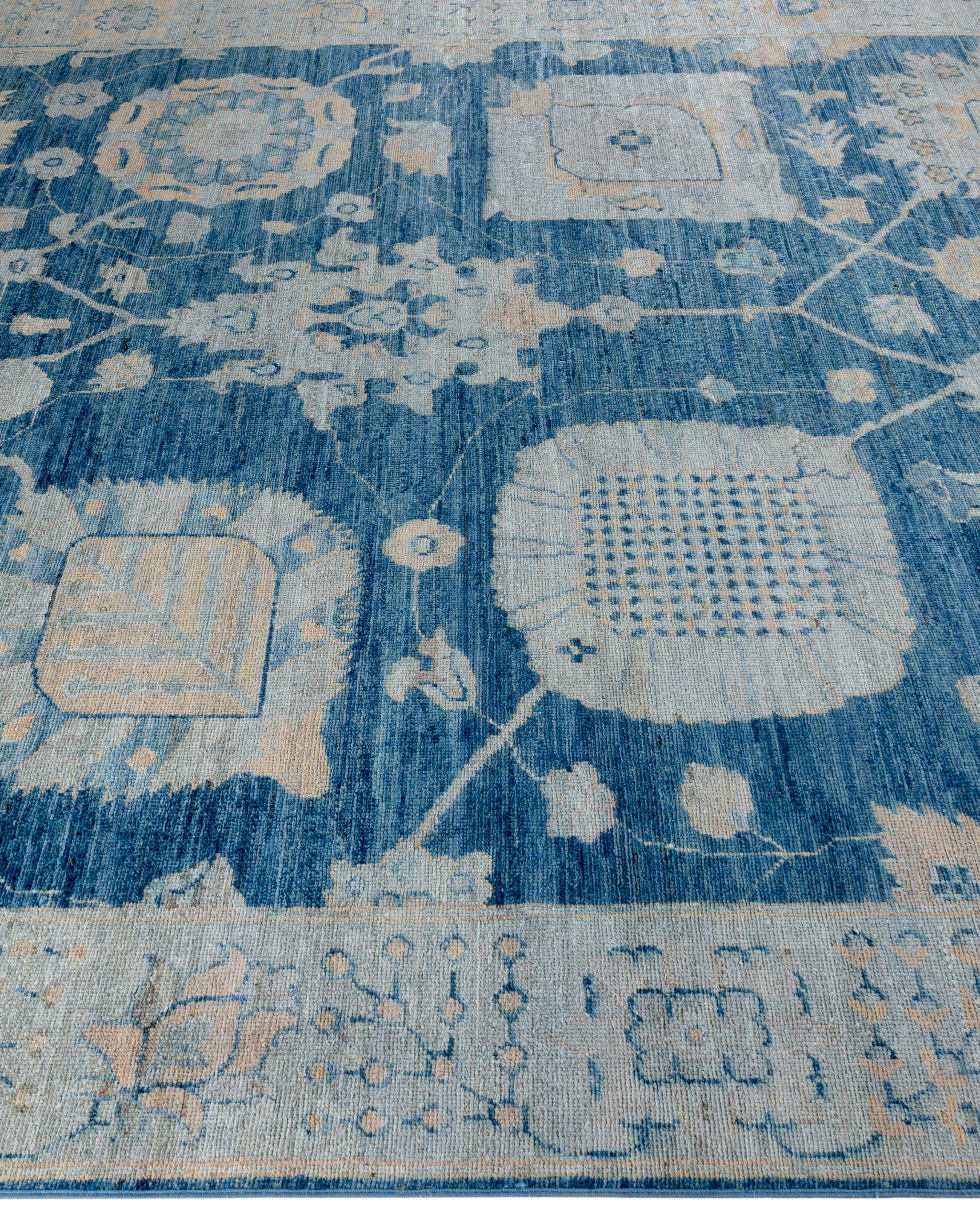 Hand-Knotted Traditional Tribal Oushak Wool Hand Knotted Blue Area Rug 7' 11