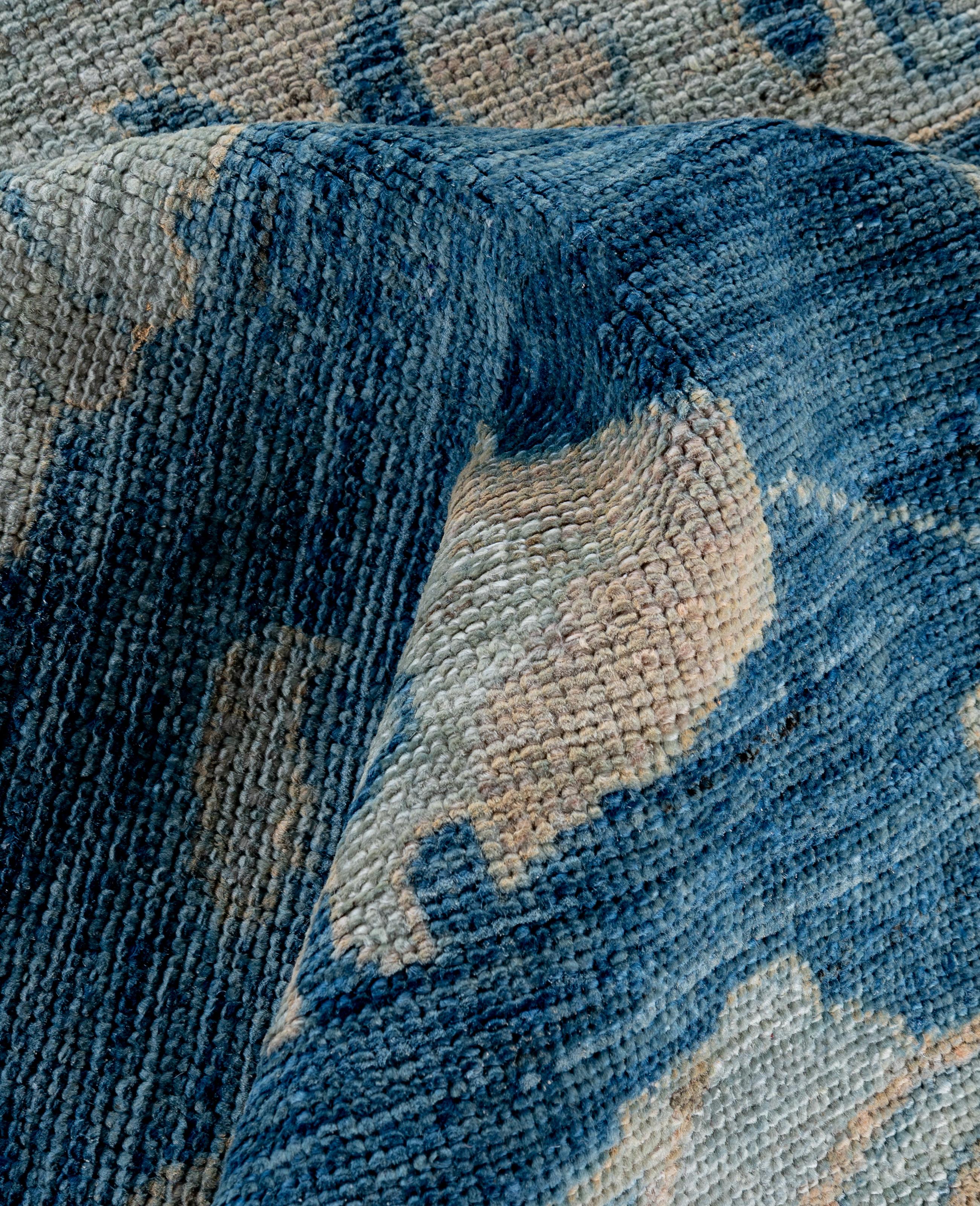 Traditional Tribal Oushak Wool Hand Knotted Blue Area Rug 7' 11