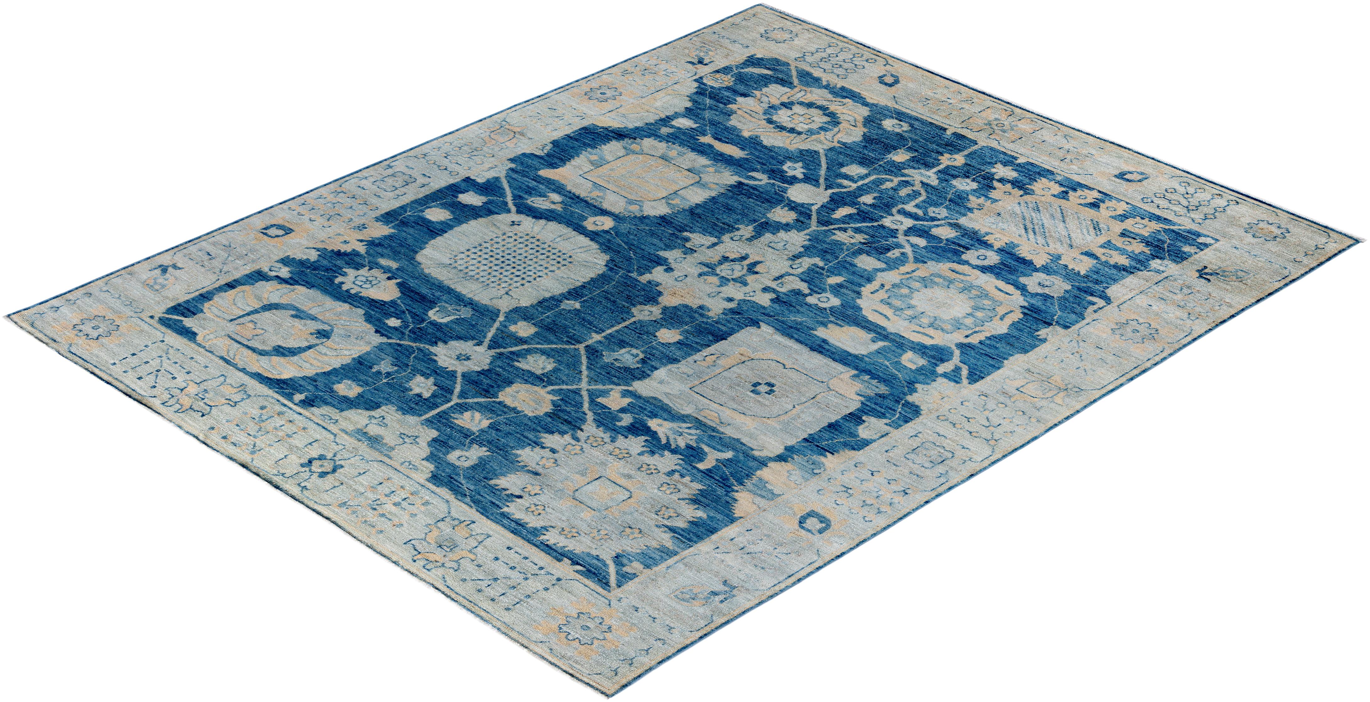 Traditional Tribal Oushak Wool Hand Knotted Blue Area Rug 7' 11