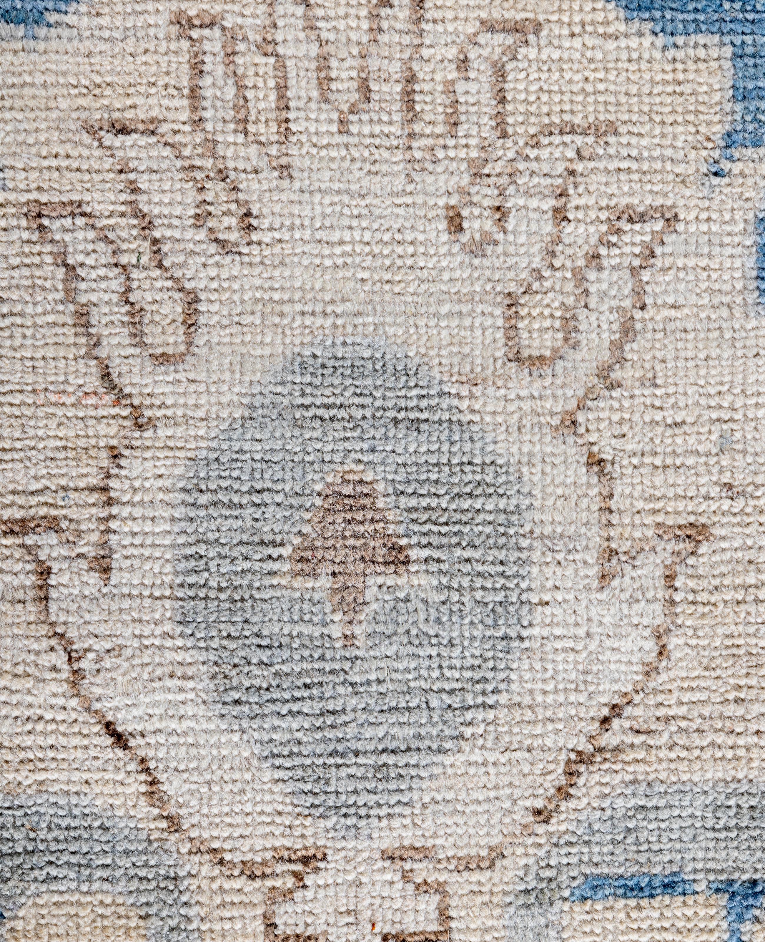Pakistani Traditional Tribal Oushak Wool Hand Knotted Blue Area Rug 9' 0