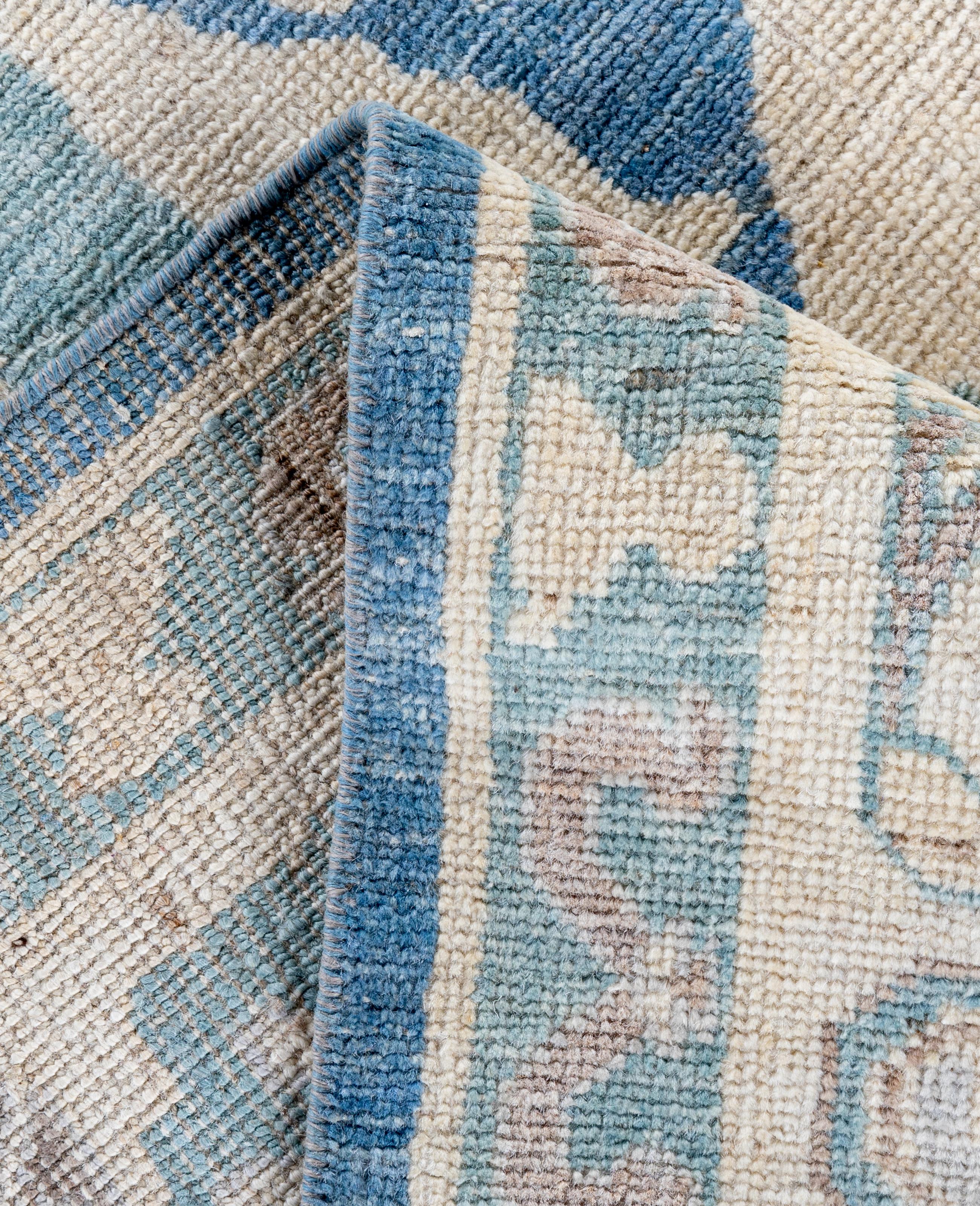Contemporary Traditional Tribal Oushak Wool Hand Knotted Blue Area Rug 9' 0