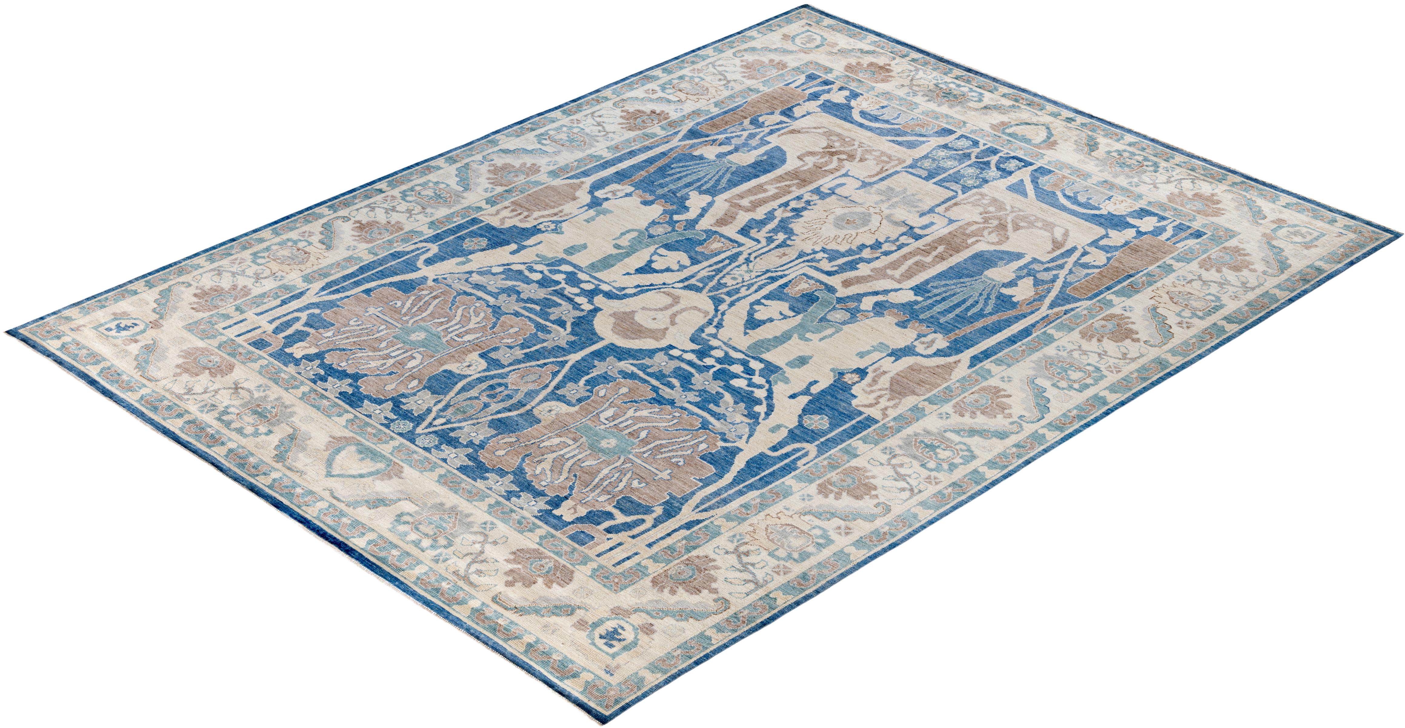 Traditional Tribal Oushak Wool Hand Knotted Blue Area Rug 9' 0