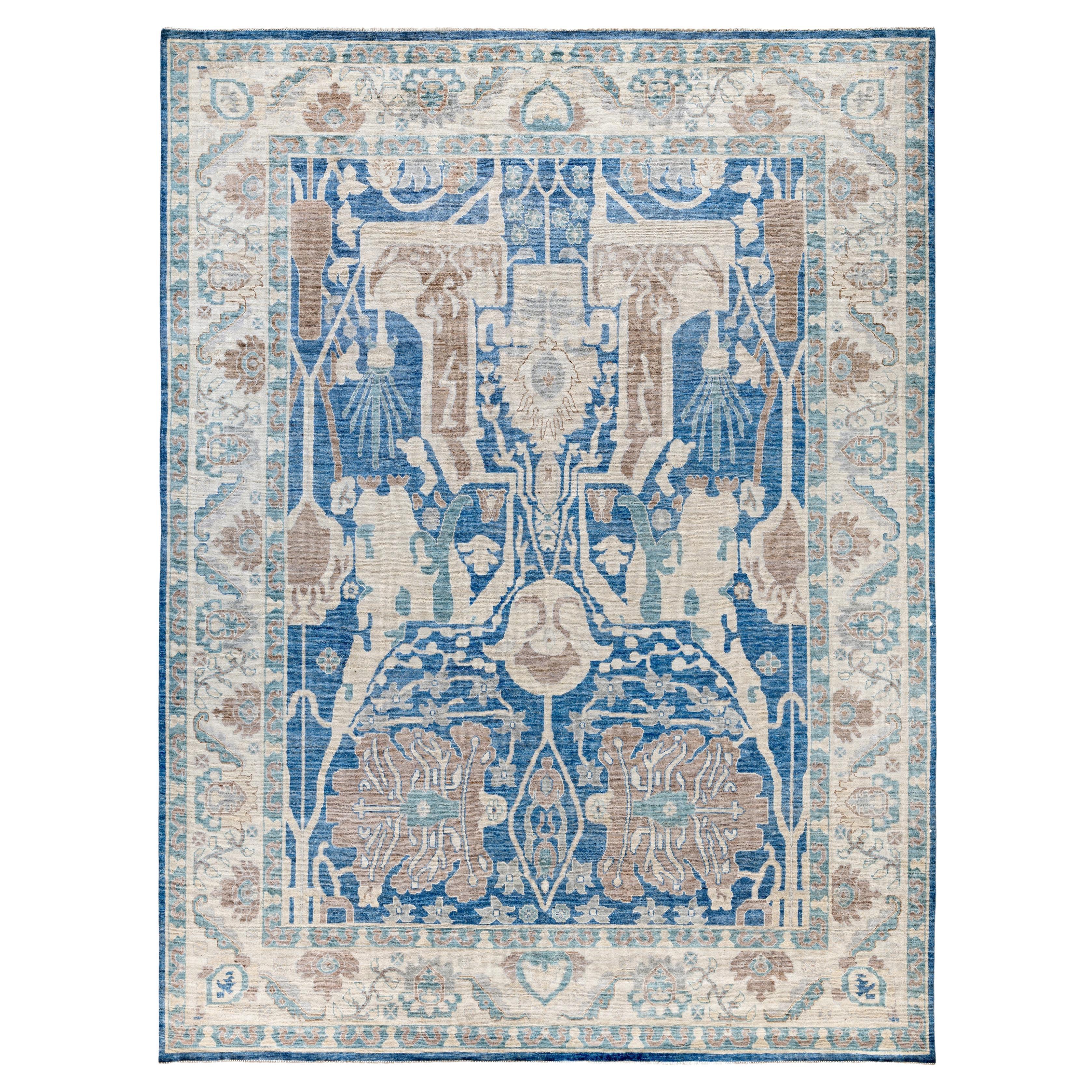 Traditional Tribal Oushak Wool Hand Knotted Blue Area Rug 9' 0" x 11' 10"