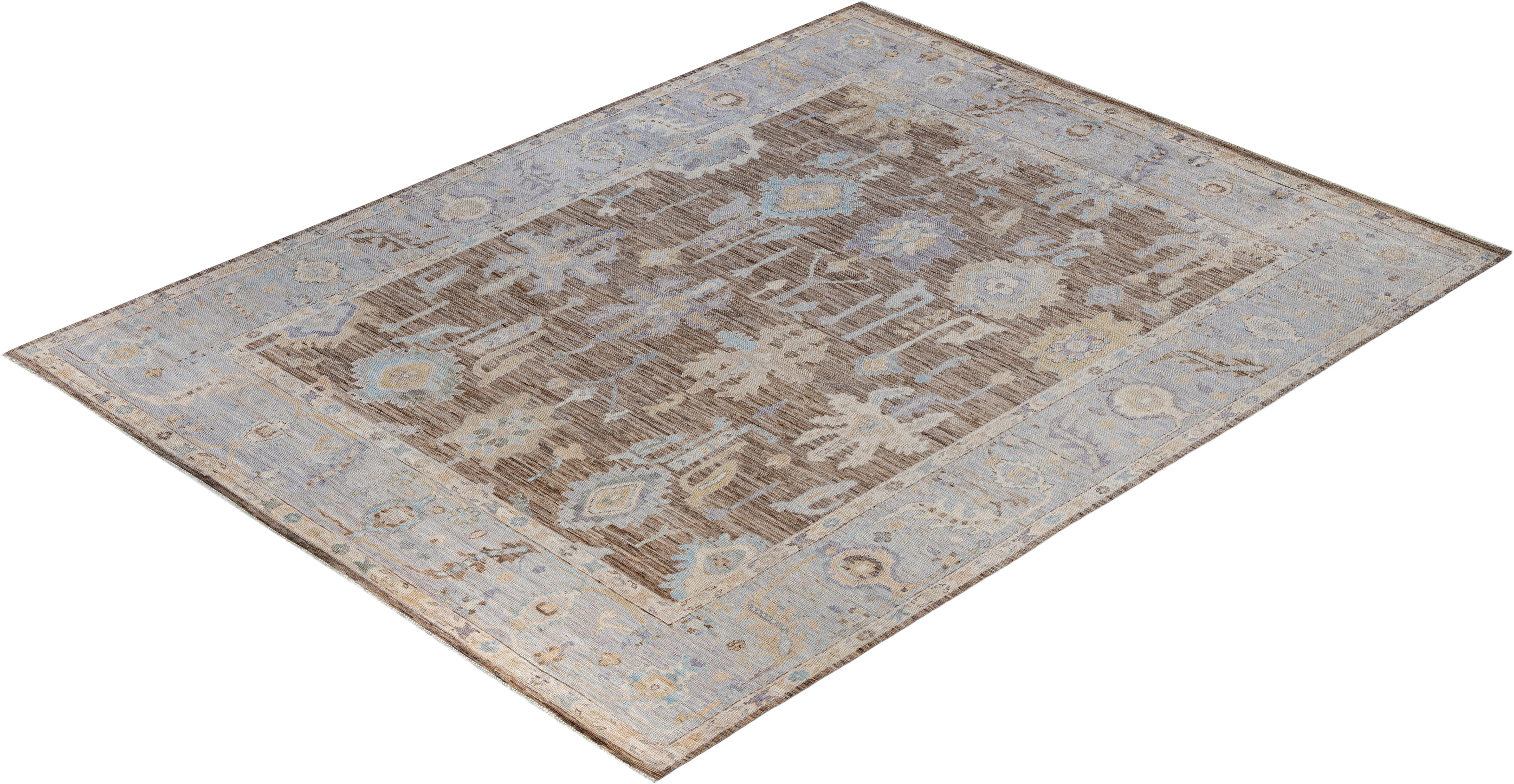 Traditional Tribal Oushak Wool Hand Knotted Brown Area Rug 8' 11