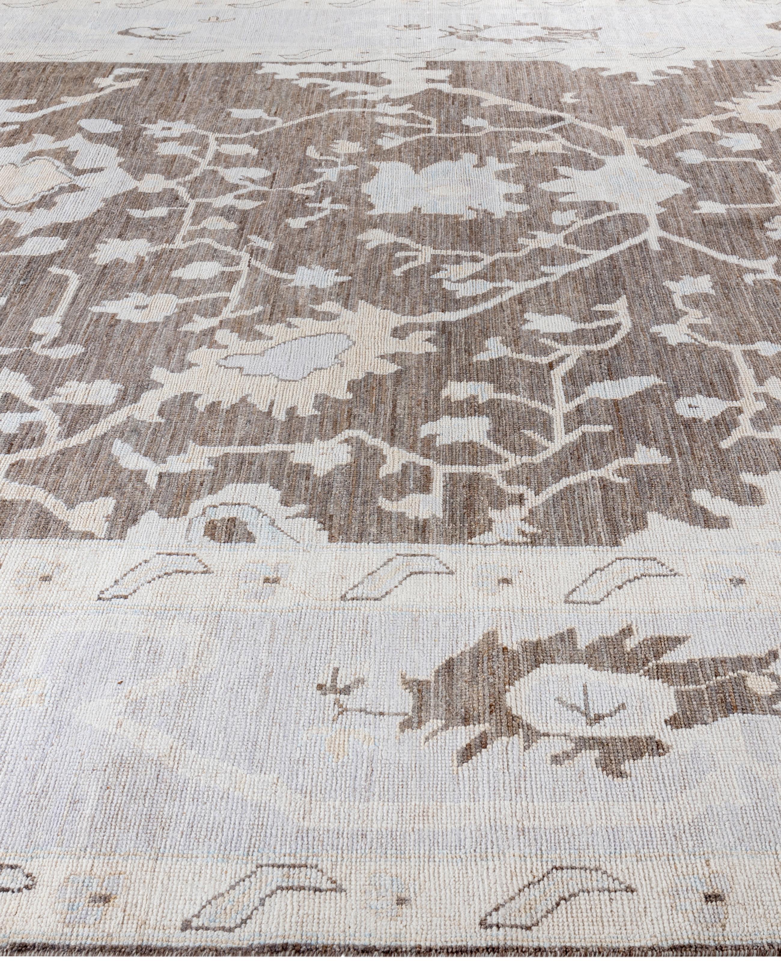 Hand-Knotted Traditional Tribal Oushak Wool Hand Knotted Brown Area Rug 8' 8