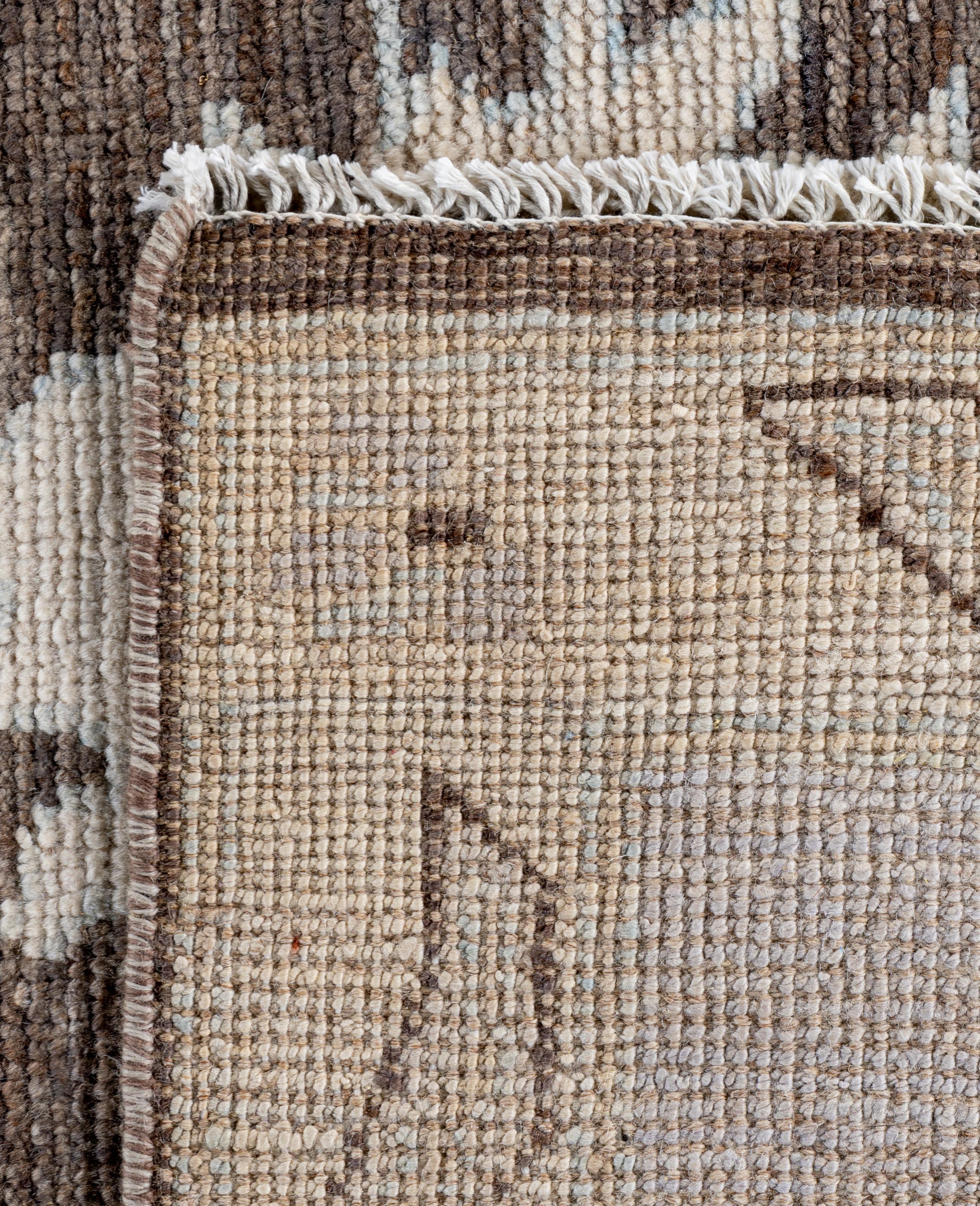 Traditional Tribal Oushak Wool Hand Knotted Brown Area Rug 8' 8