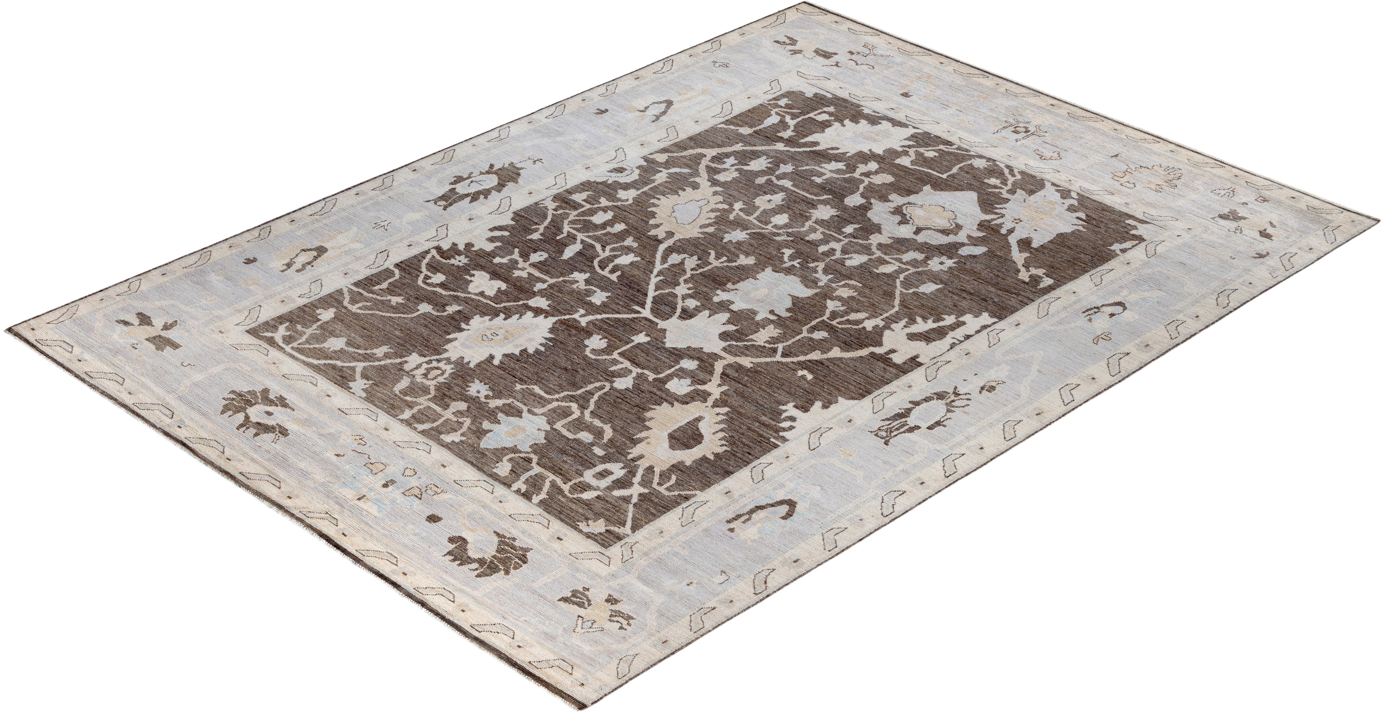 Traditional Tribal Oushak Wool Hand Knotted Brown Area Rug 8' 8