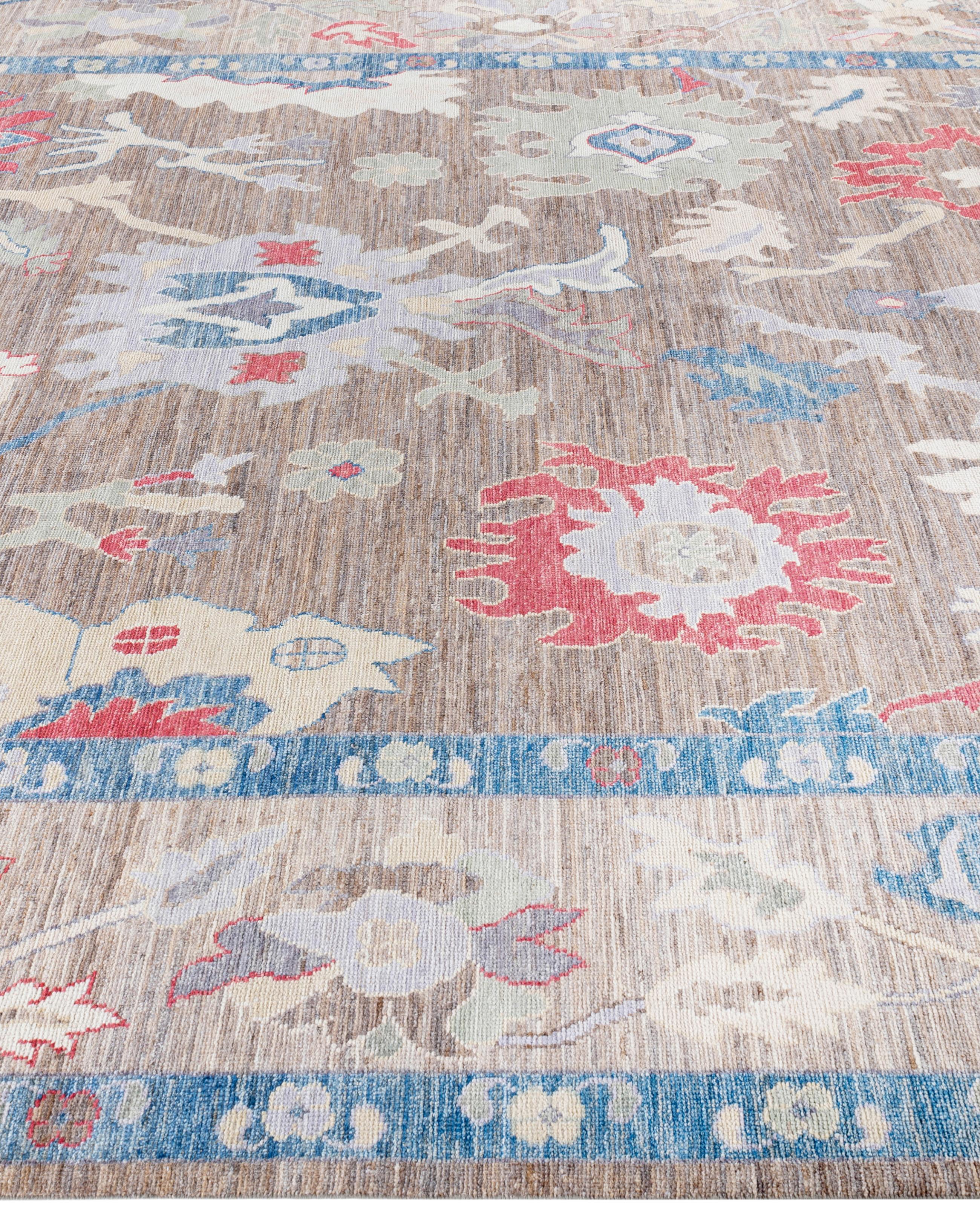 Hand-Knotted Traditional Tribal Oushak Wool Hand Knotted Brown Area Rug 9' 0