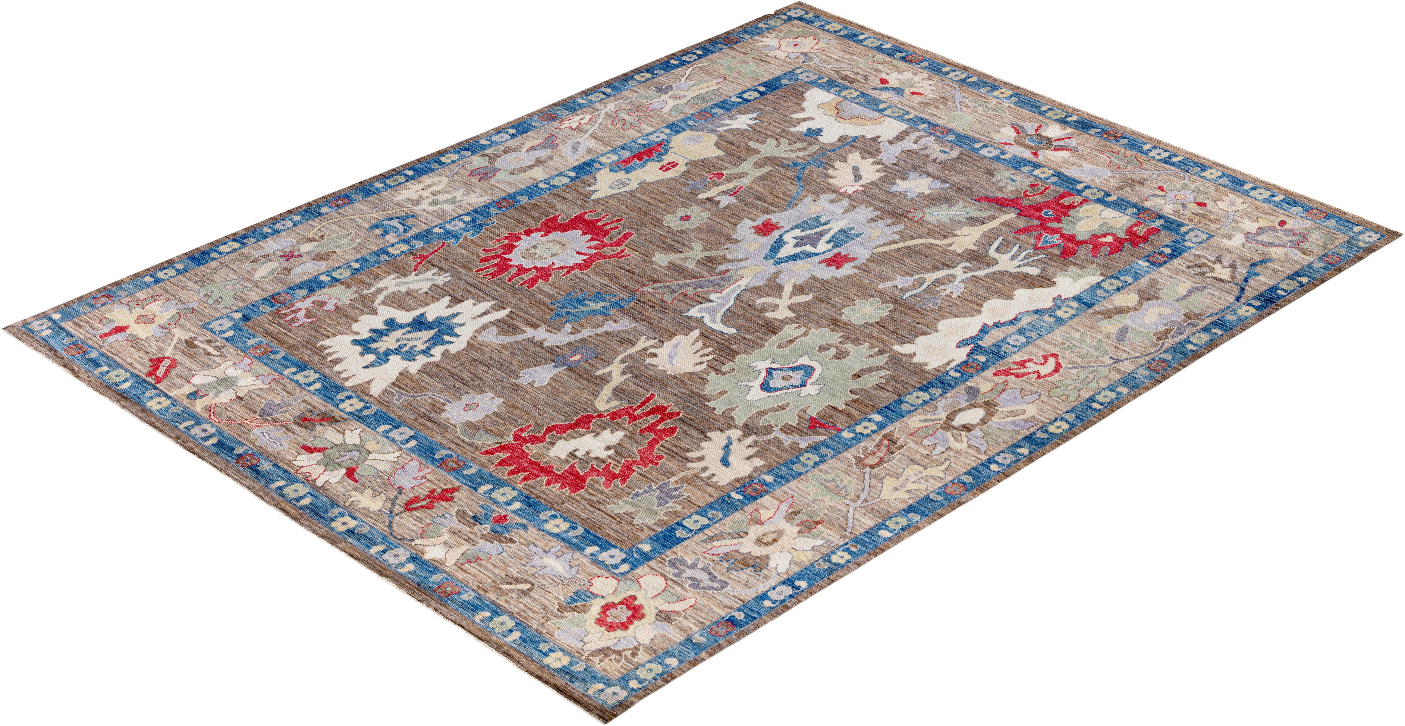 Traditional Tribal Oushak Wool Hand Knotted Brown Area Rug 9' 0