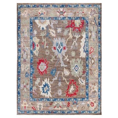 Traditional Tribal Oushak Wool Hand Knotted Brown Area Rug 9' 0" x 11' 11"