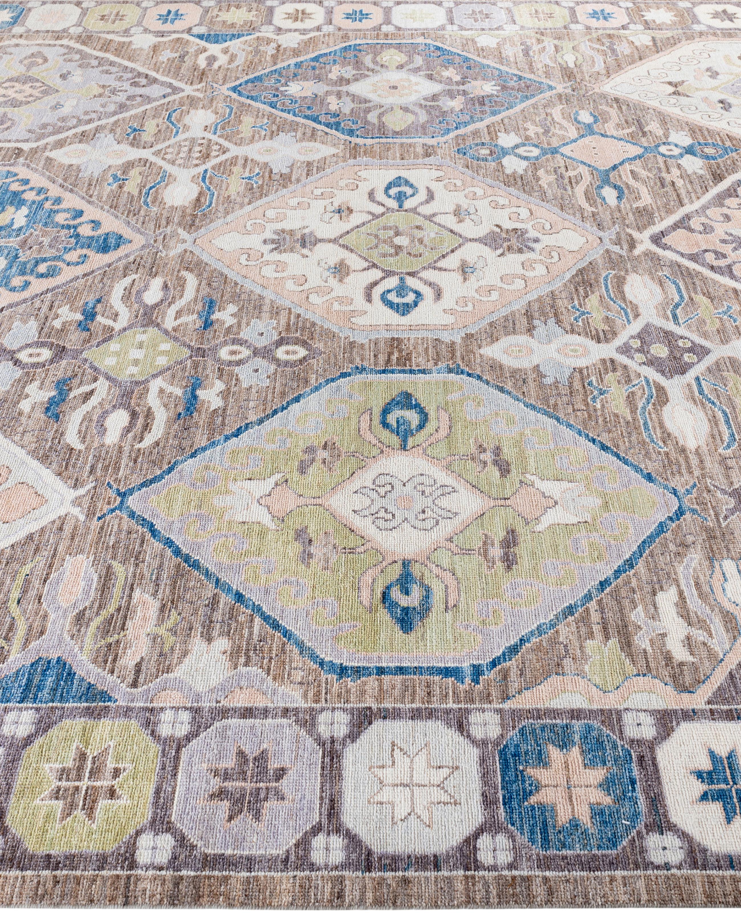 Hand-Knotted Traditional Tribal Oushak Wool Hand Knotted Brown Area Rug 9' 1