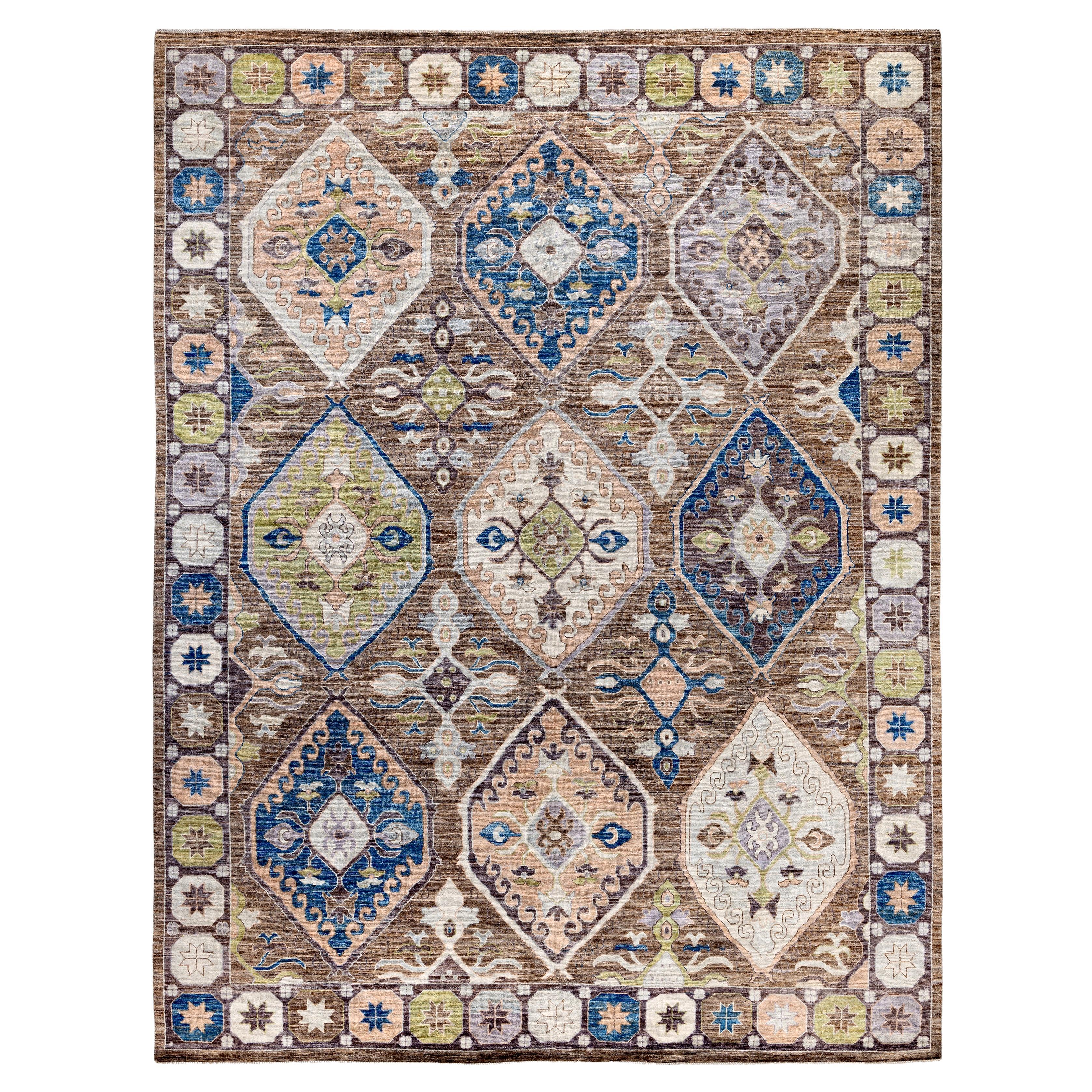 Traditional Tribal Oushak Wool Hand Knotted Brown Area Rug 9' 1" x 11' 10"