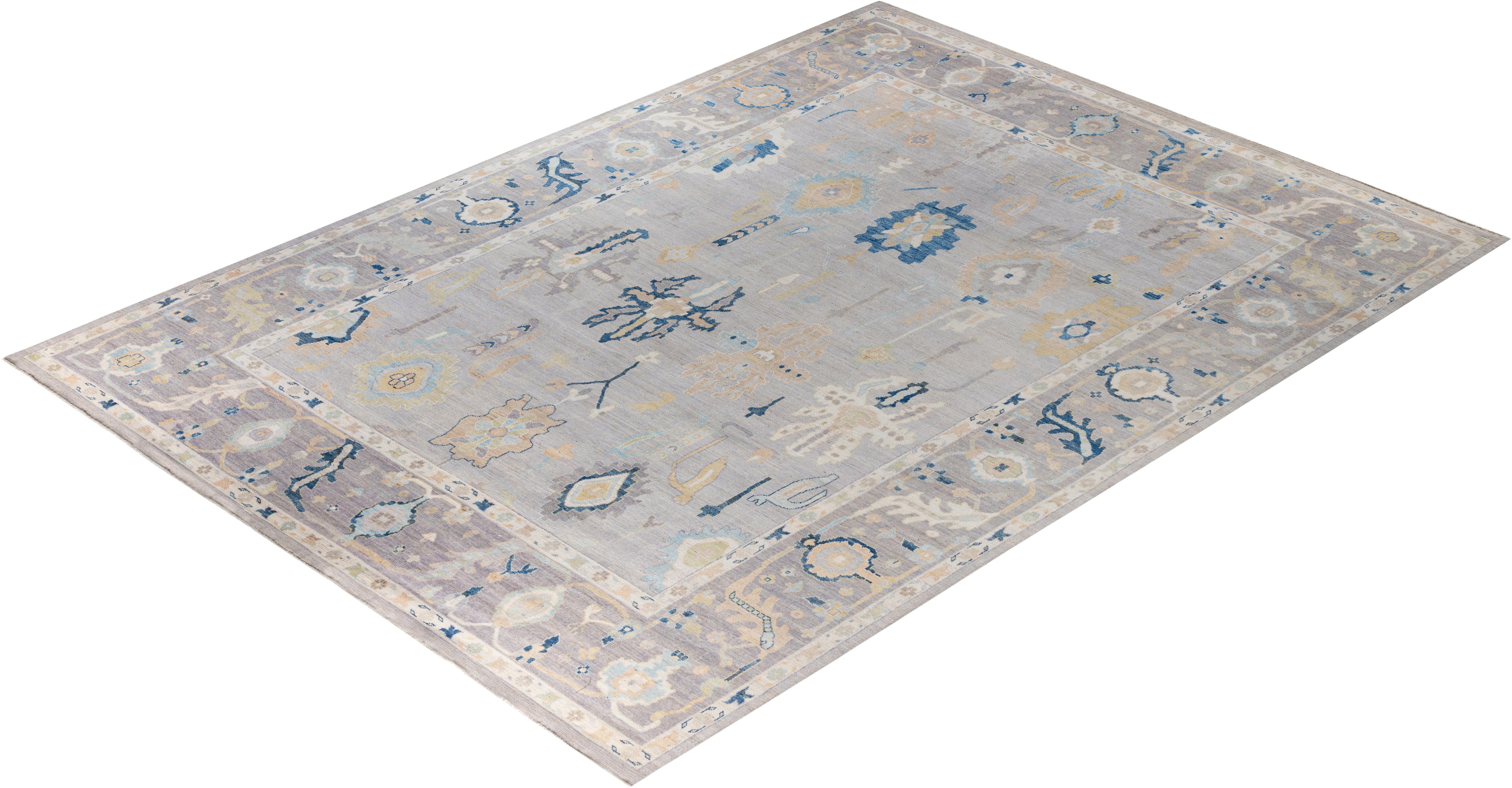 Traditional Tribal Oushak Wool Hand Knotted Gray Area Rug 10' 0