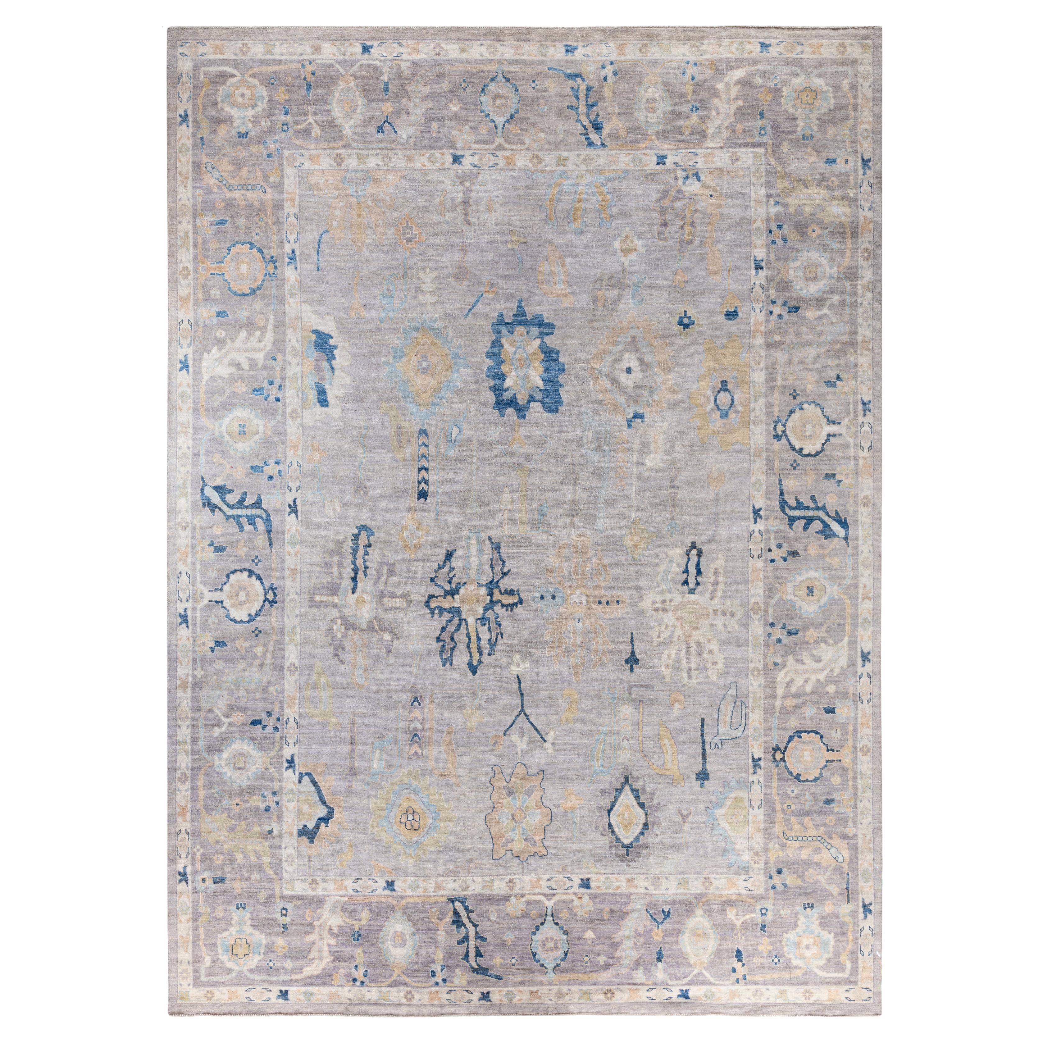 Traditional Tribal Oushak Wool Hand Knotted Gray Area Rug 10' 0" x 13' 8"