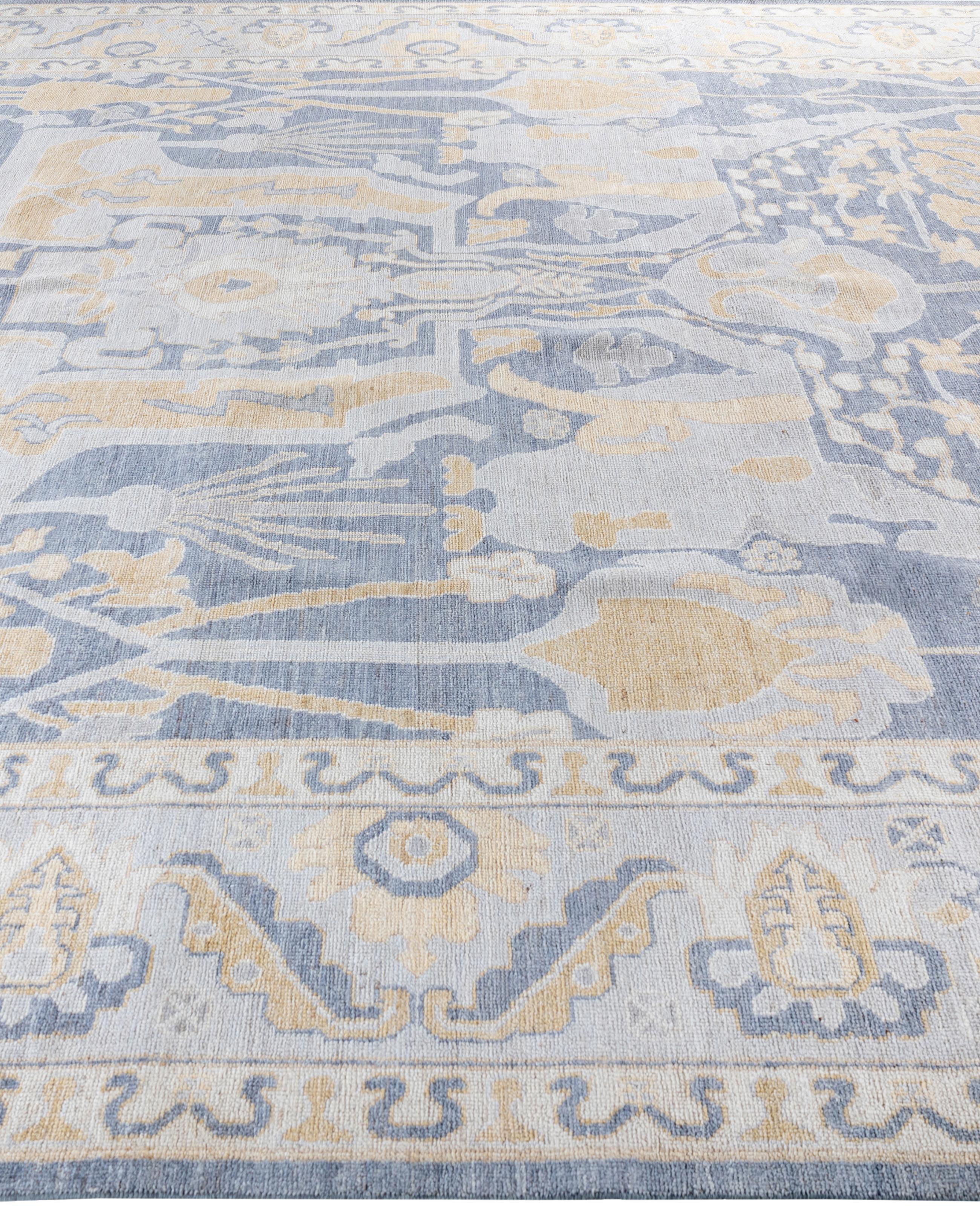 Hand-Knotted Traditional Tribal Oushak Wool Hand Knotted Gray Area Rug 10' 2